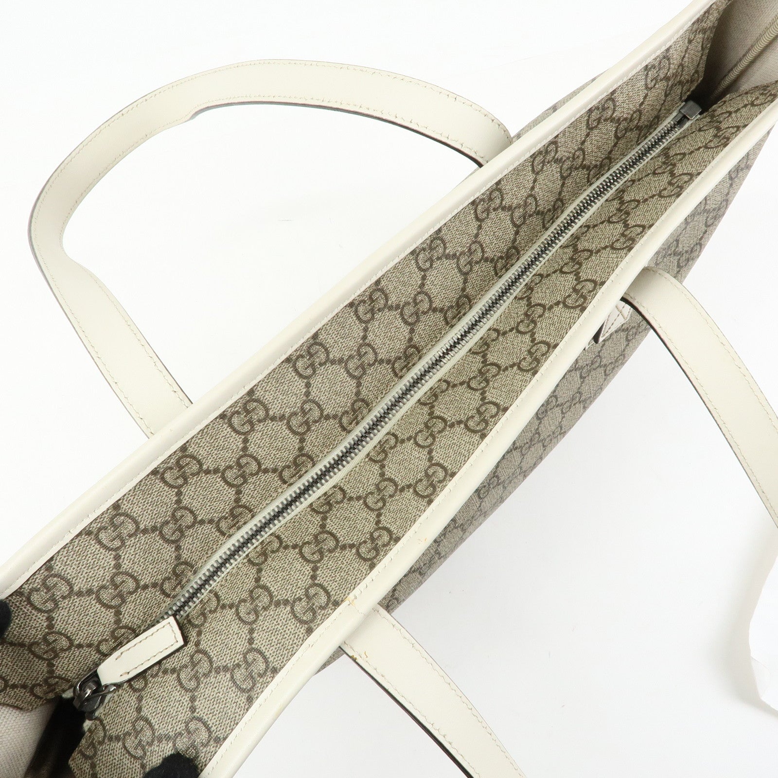 GUCCI GG Supreme Leather Tote Bag Shoulder Bag Beige White 211137