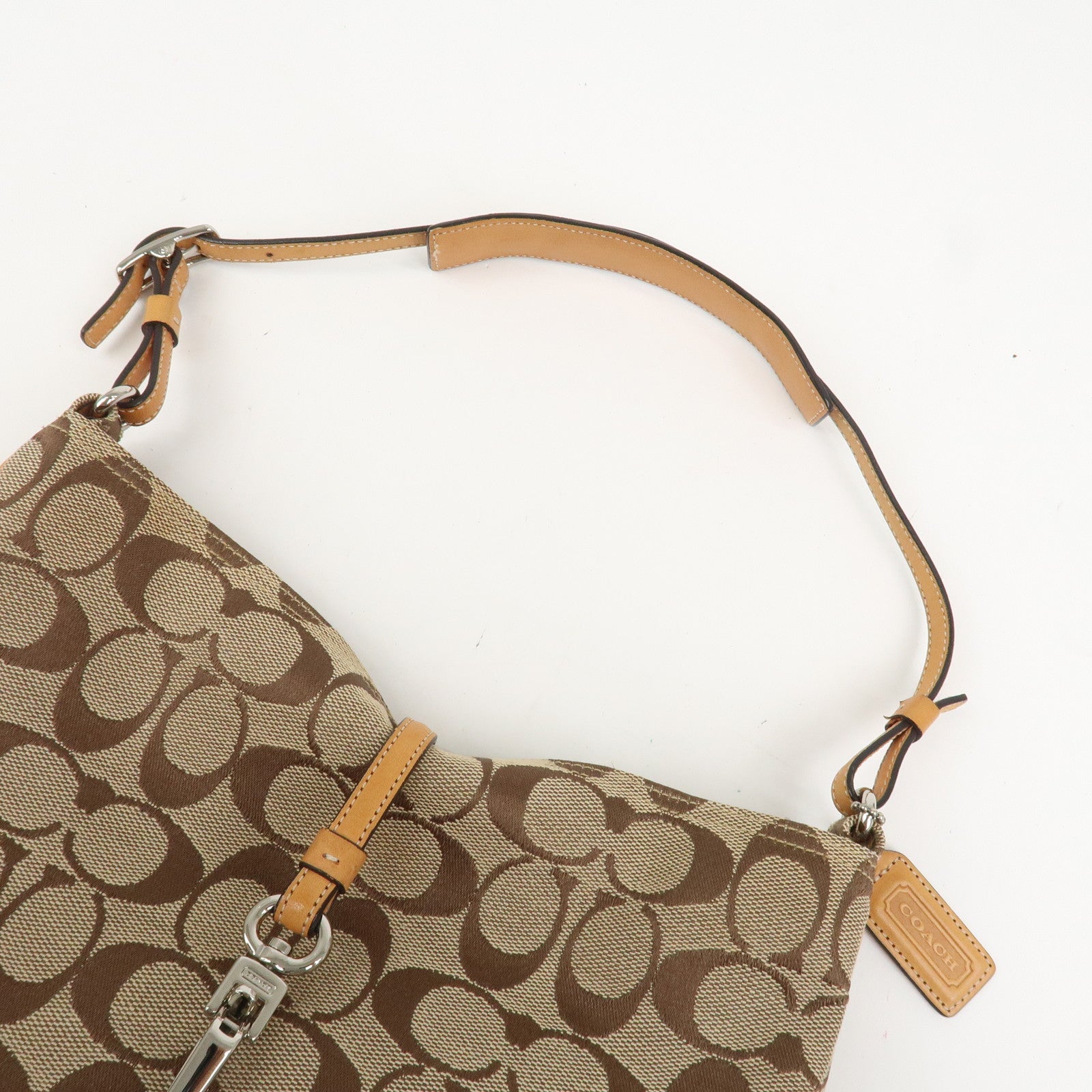 COACH Set Of 2 Canvas Leather Shoulder Bag Hand Bag Brown Beige