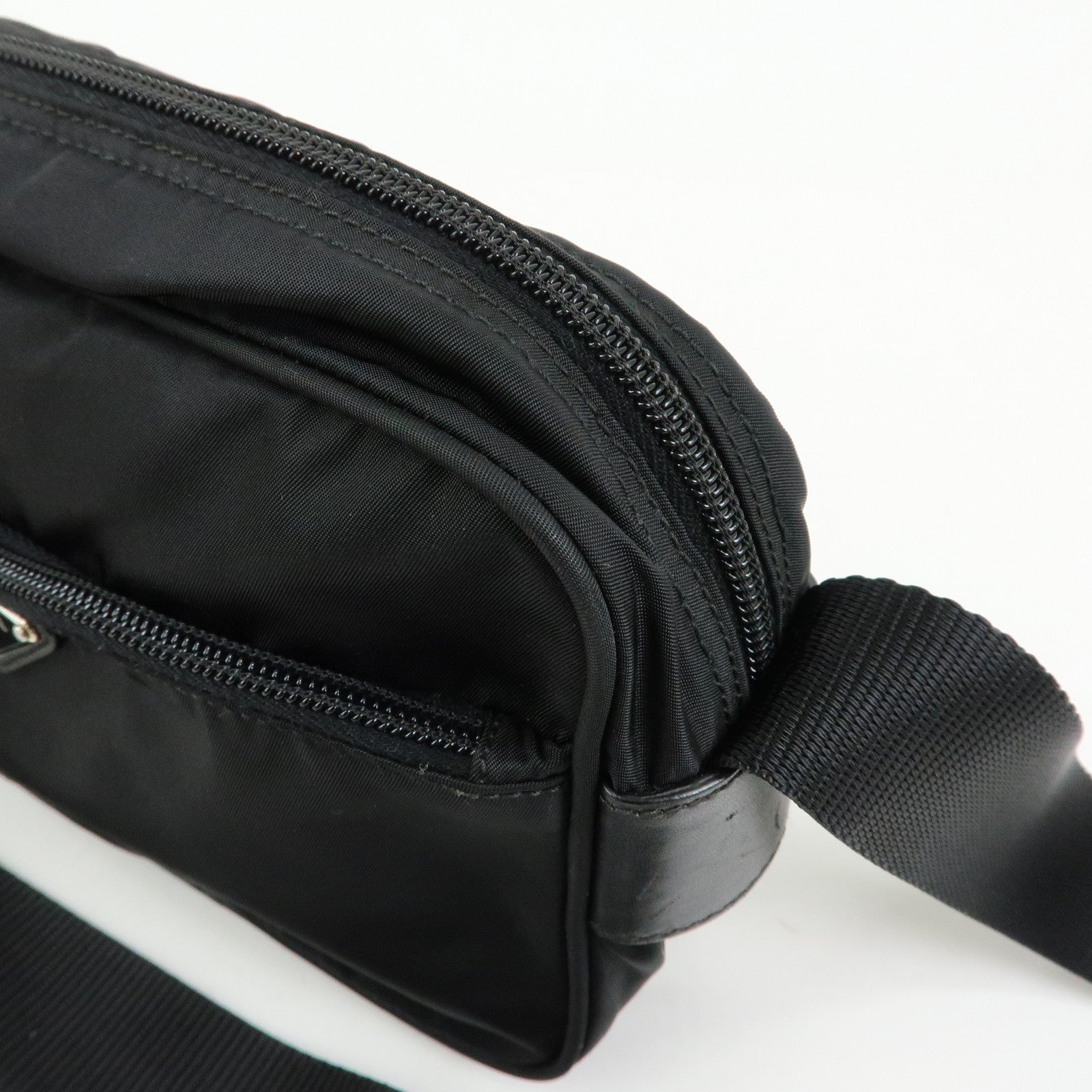 PRADA Triangle Logo Nylon Leather Shoulder Crossbody Bag Black