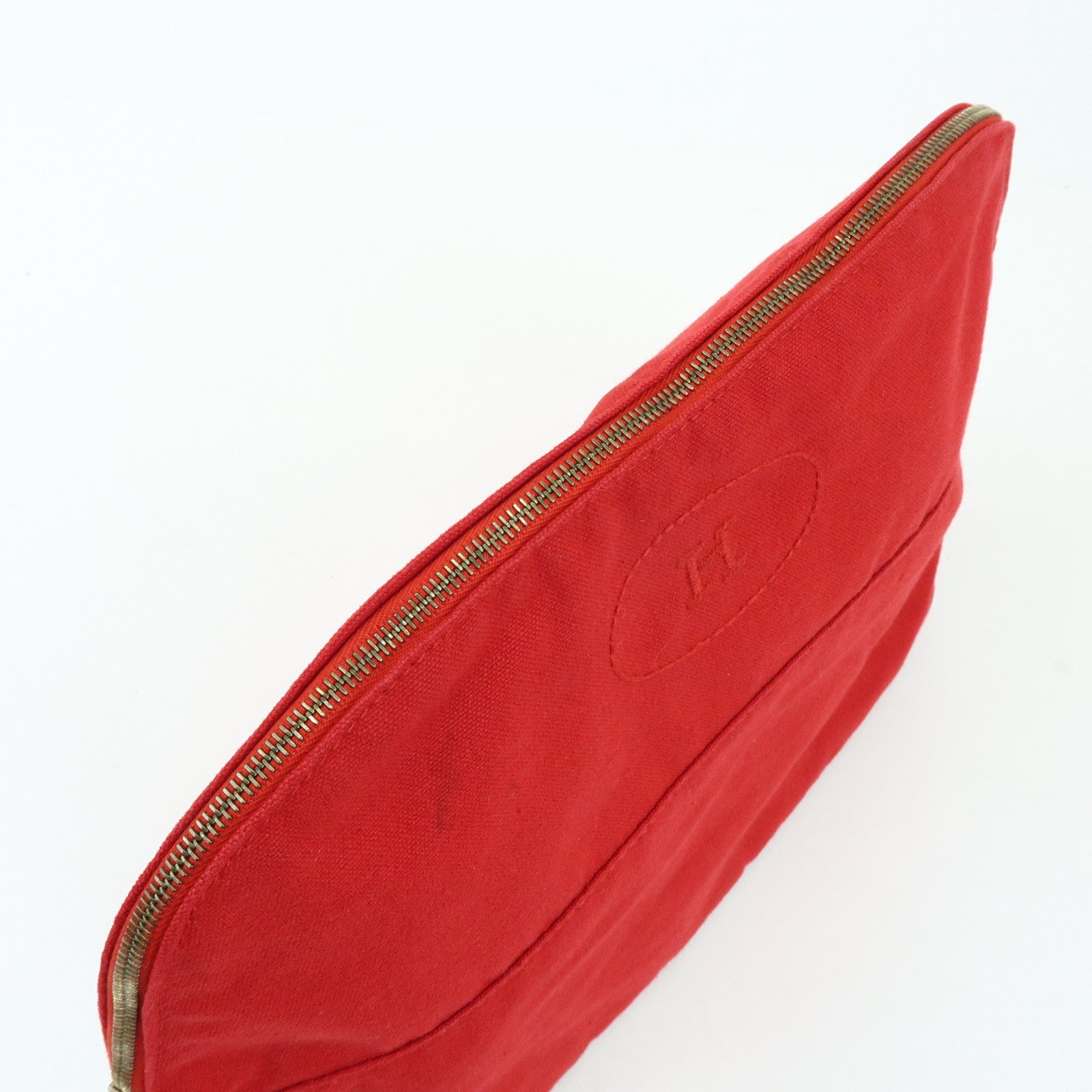 HERMES Cotton Canvas Bolide Pouch GM Cosmetic Pouch Red