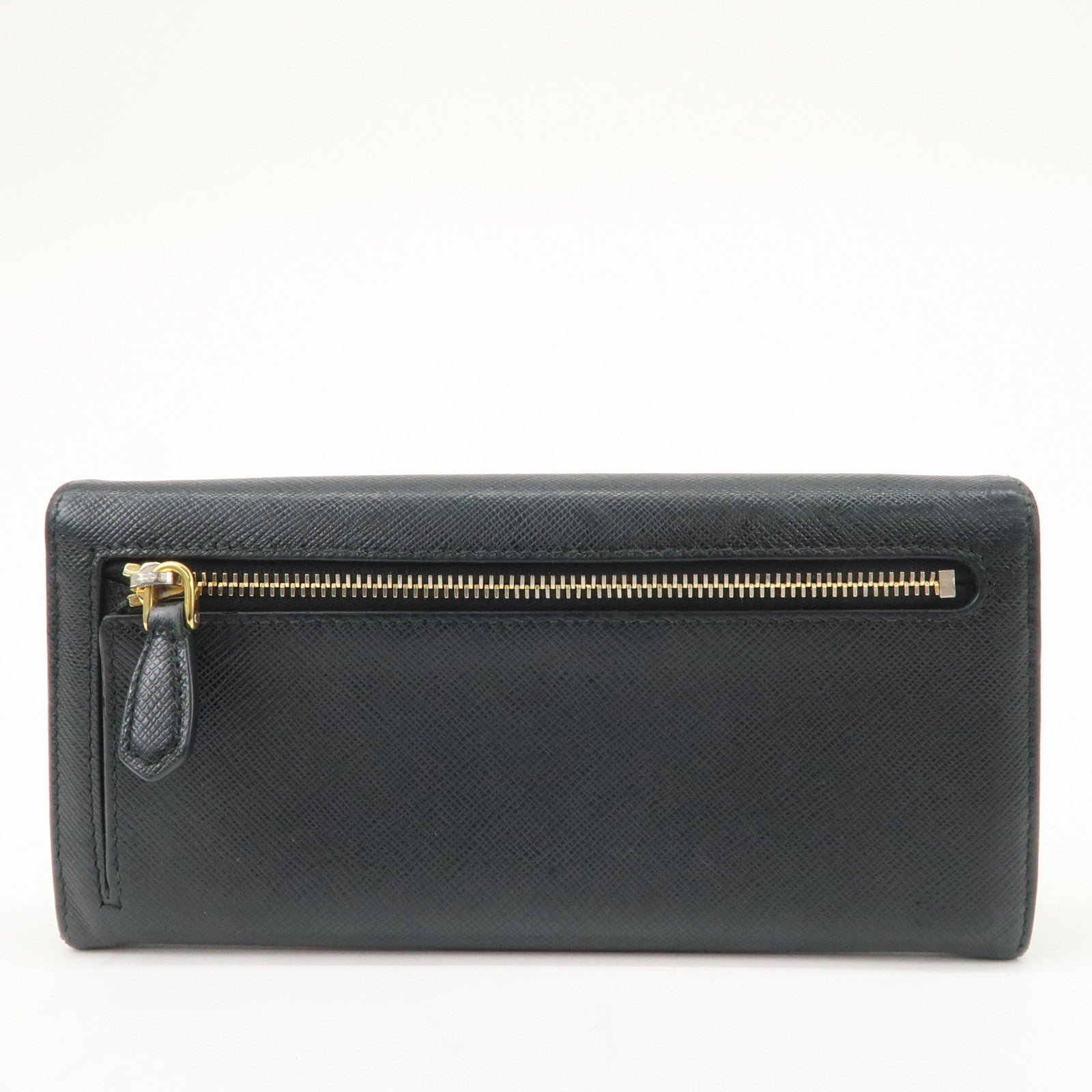 PRADA Saffiano Leather Flap Bi-Fold Long Wallet Black 1MH132