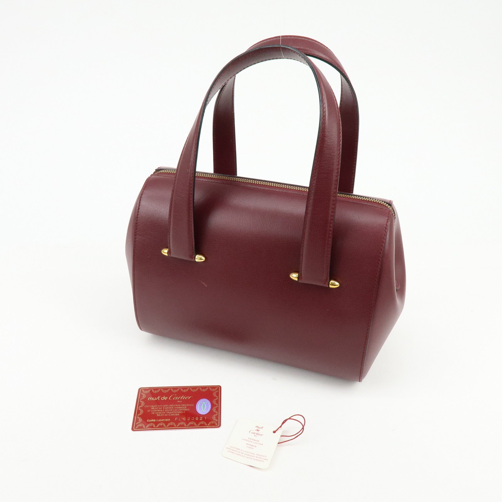 Cartier Must de Cartier Leather Boston Bag Hand Bag Bordeaux