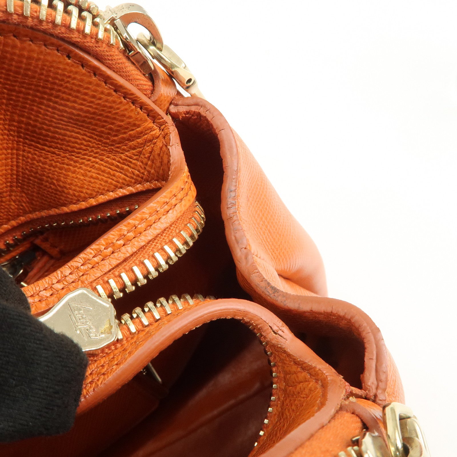 PRADA Logo Saffiano Leather Hand Bag Orange BN2560