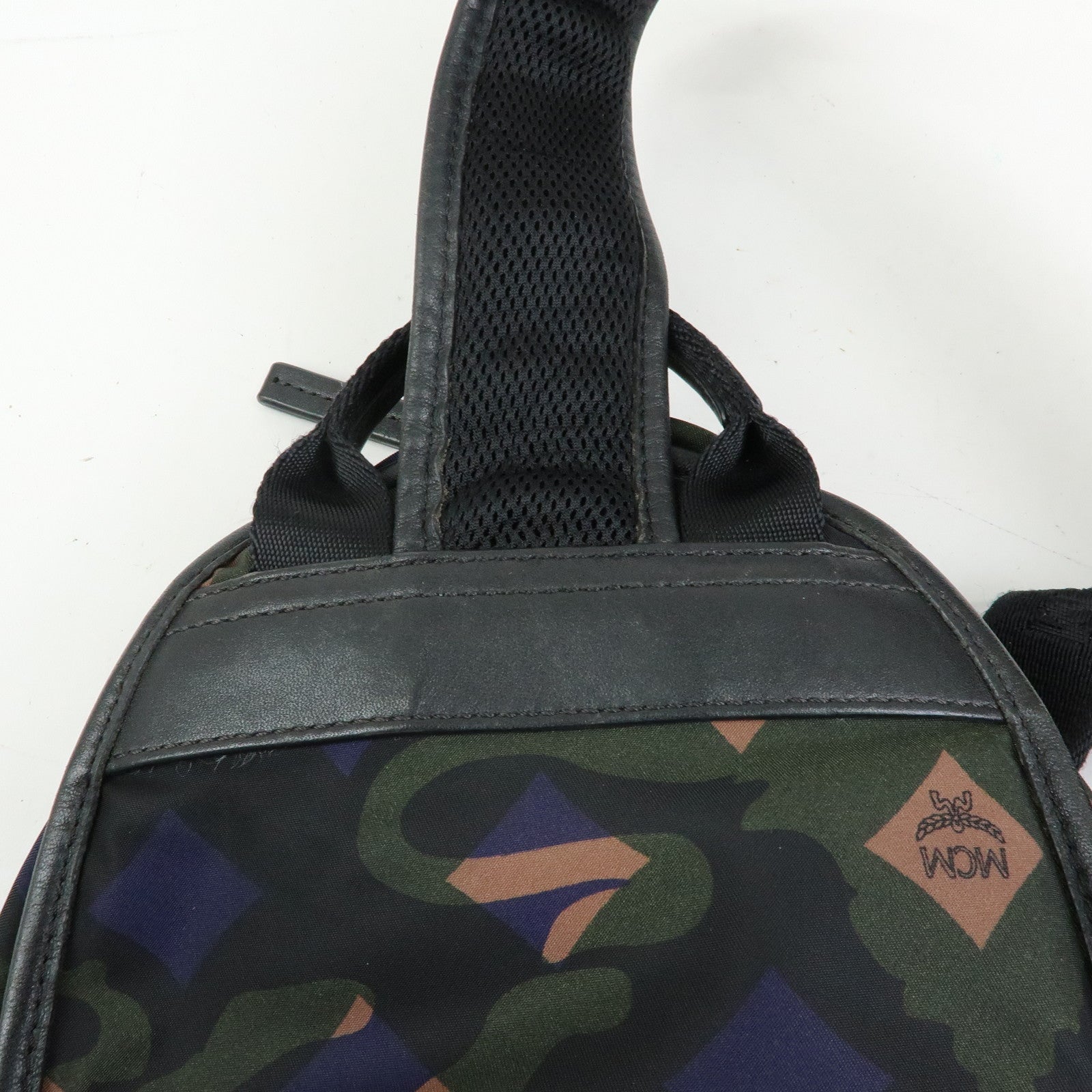 MCM Logo Nylon Leather Cross Body Bag Shoulder Bag Dark Green Black