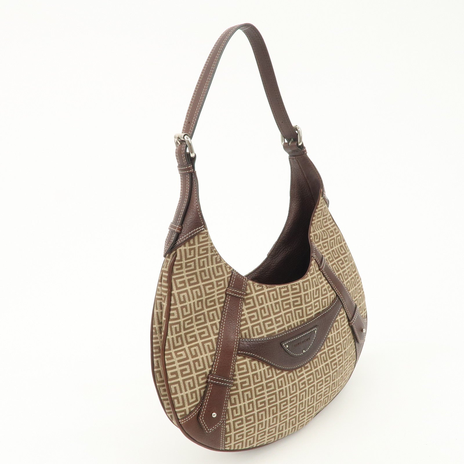 GIVENCHY 4G Logo Canvas Leather Hand Bag Shoulder Bag Beige Brown