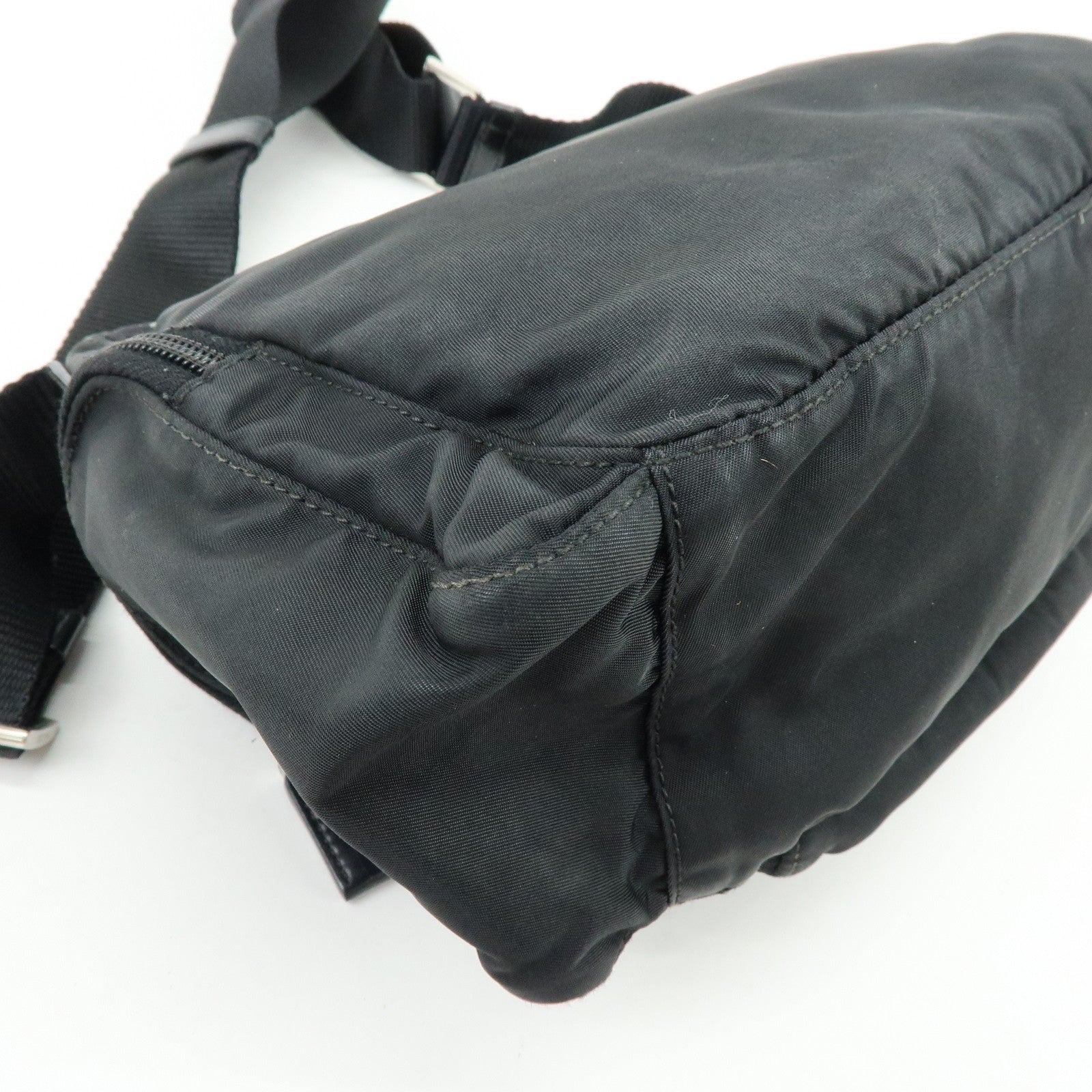 PRADA Triangle Logo Nylon Leather Shoulder Bag Crossbody Bag Black