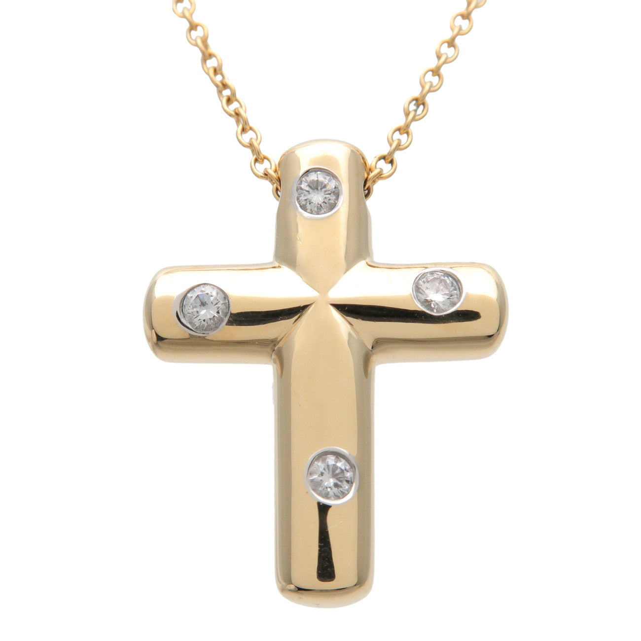 Tiffany & Co Dots Cross 4P Diamond Necklace K18 750YG Yellow Gold