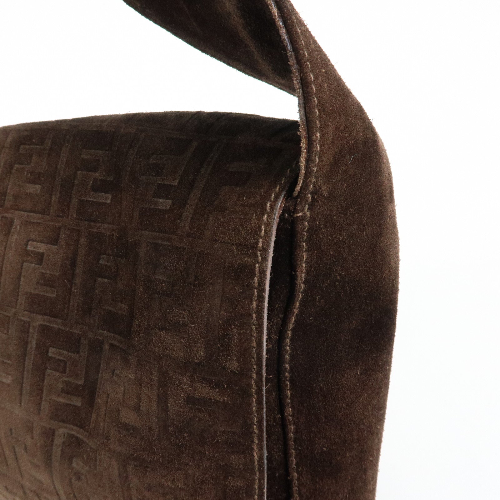 FENDI Zucca Suede Flap Shoulder Bag Crossbody Bag Brown