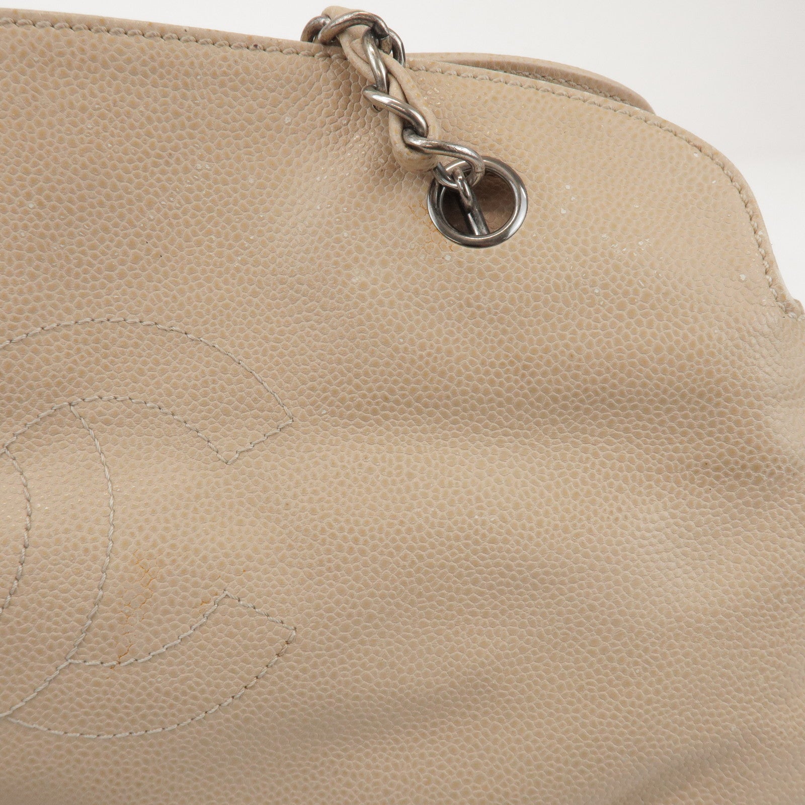 CHANEL COCO Mark Caviarskin Chain Shoulder Bag Hand Bag Beige