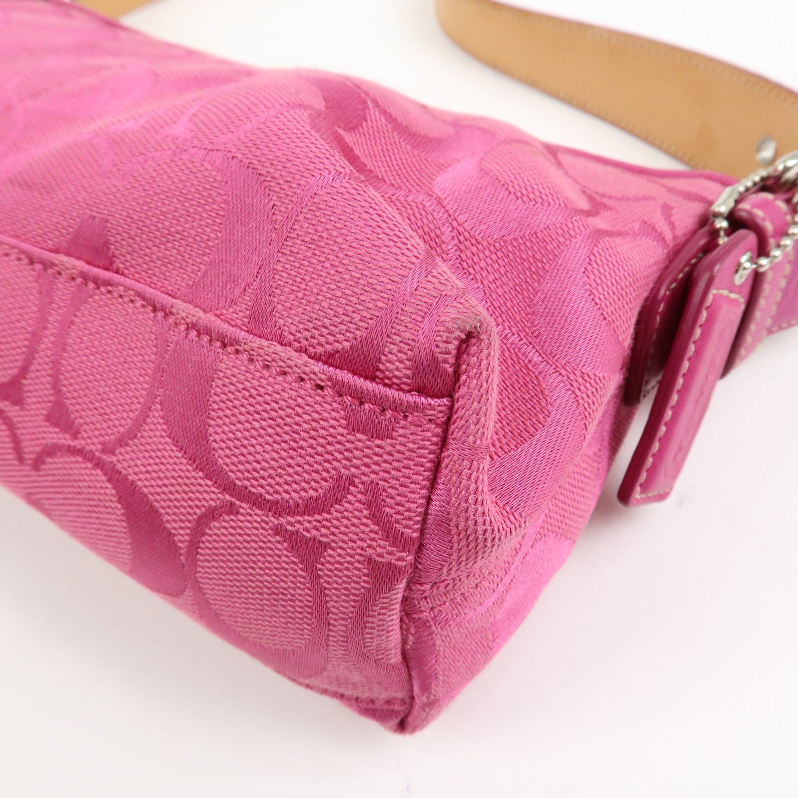 COACH Signature Logo Canvas Leather Shoulder Bag Hand Bag Pink