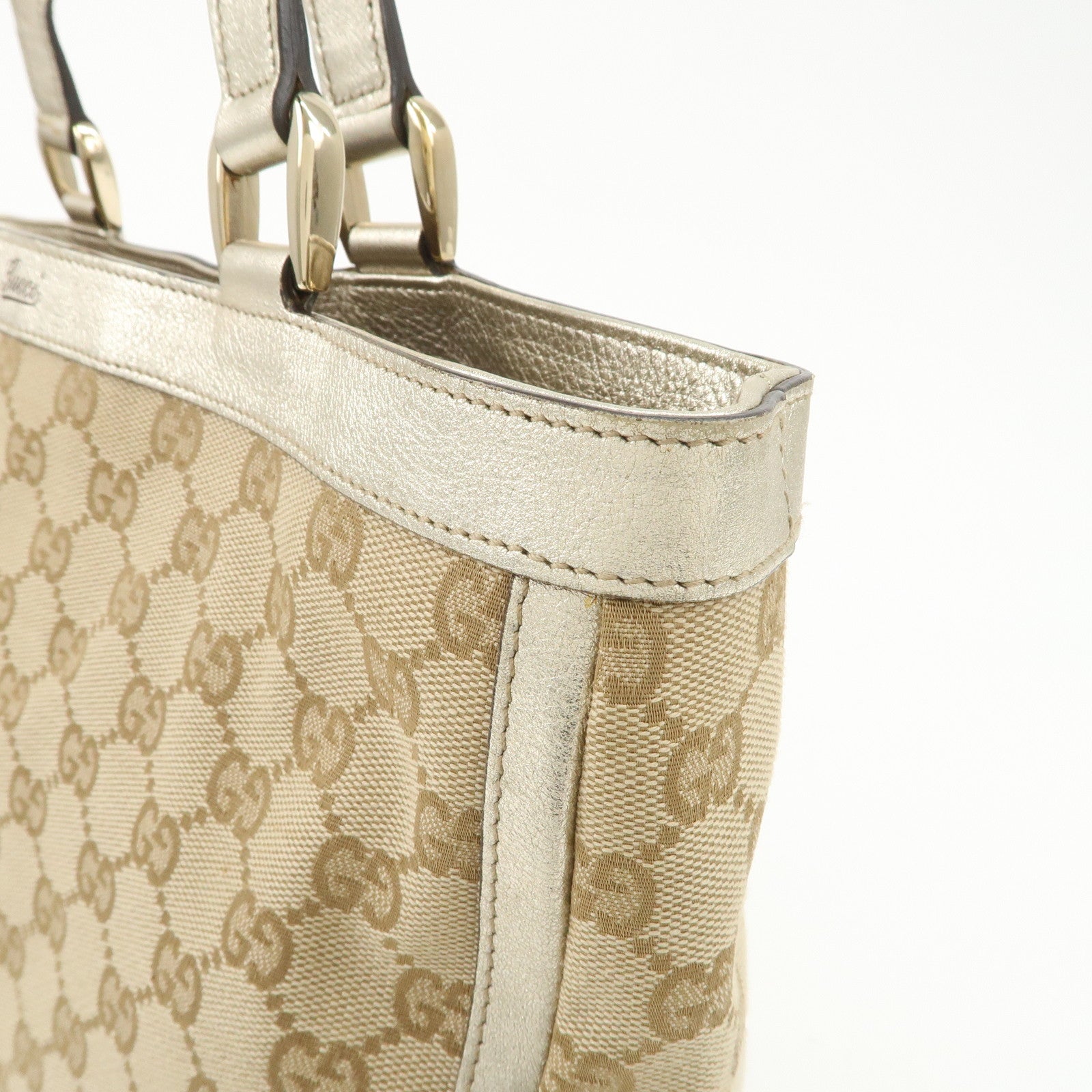 GUCCI Abbey GG Canvas Tote Bag Hand Bag Beige Gold 17004