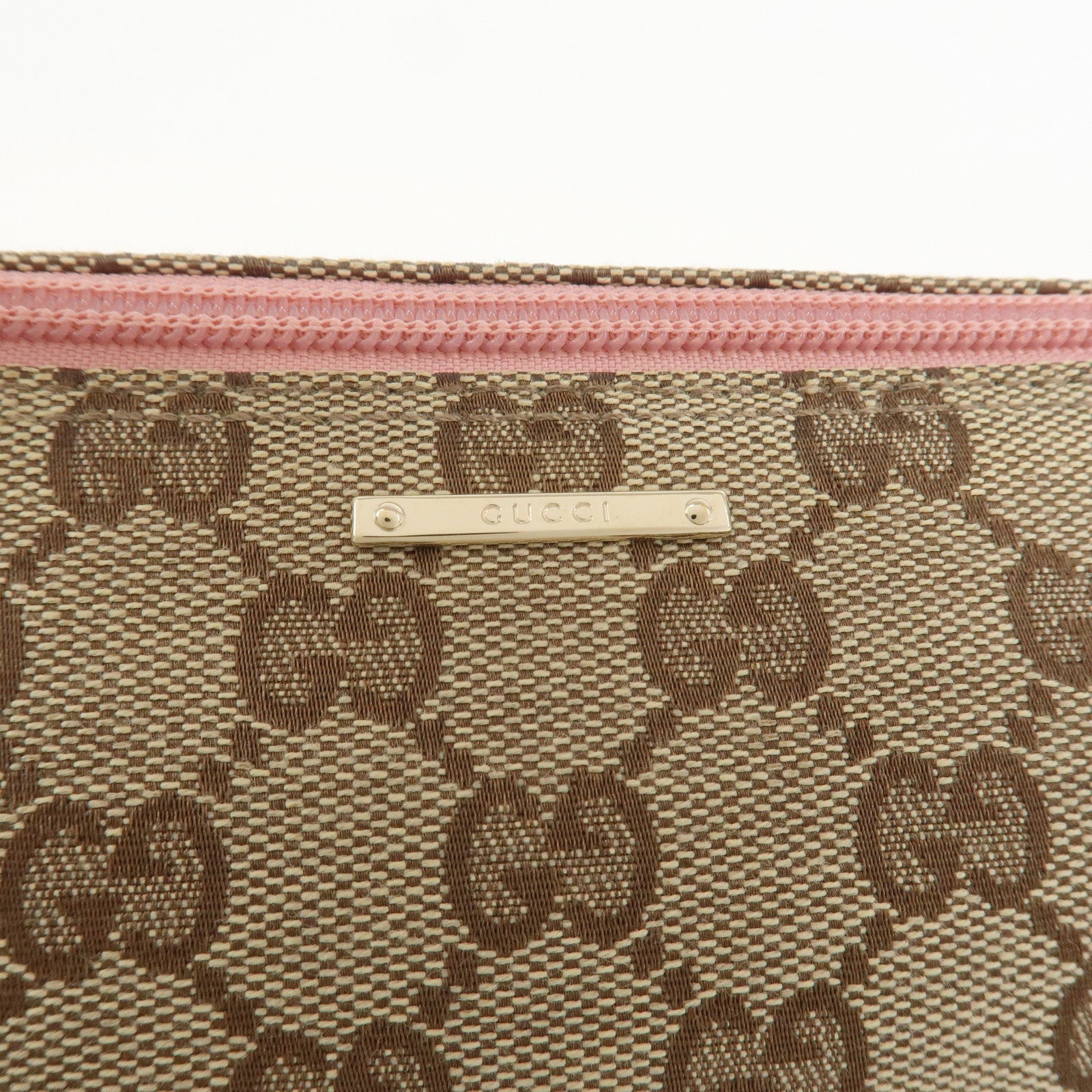 GUCCI Boat Bag GG Canvas Leather Accessory Pouch Hand Bag 07198