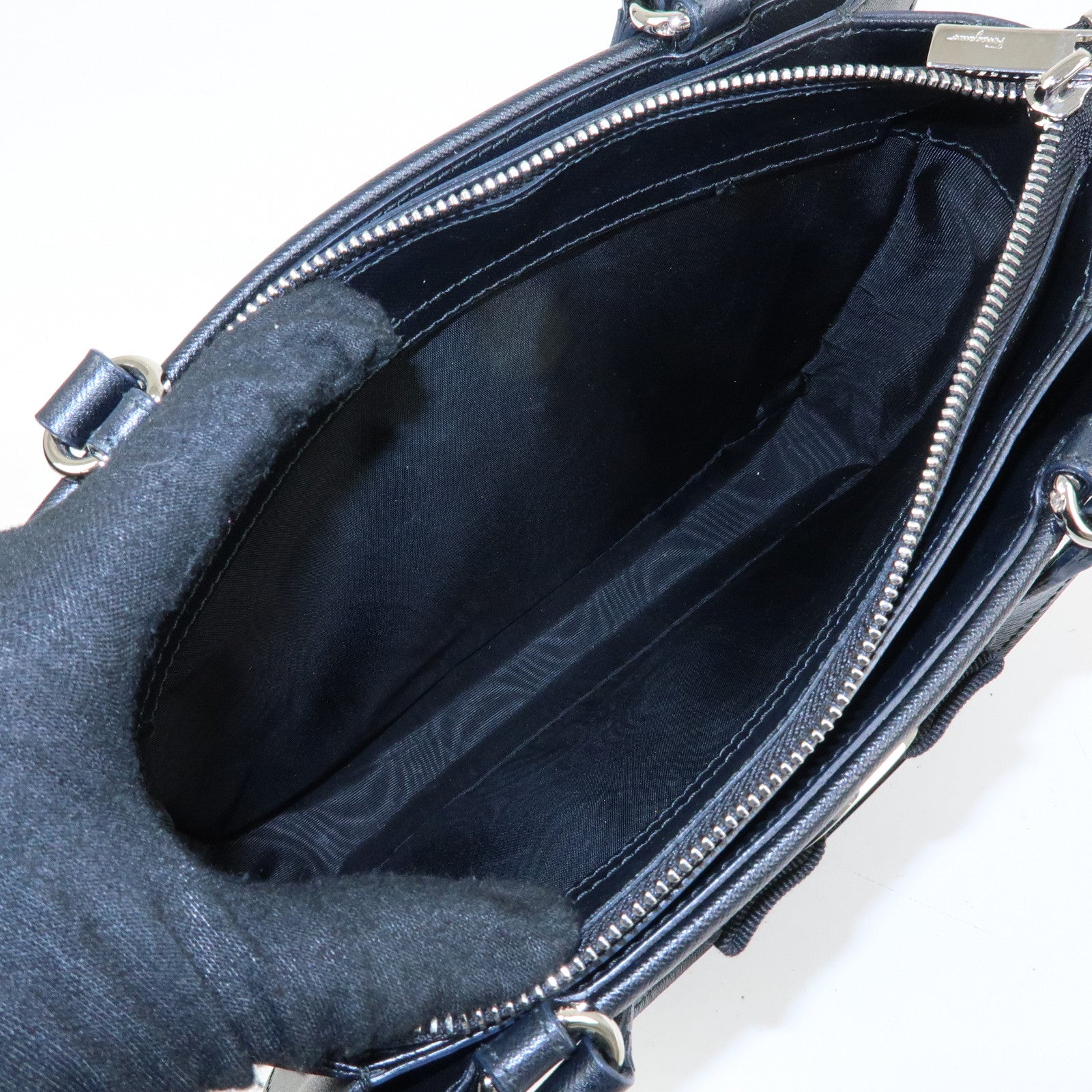 Ferragamo Vara Ribbon Leather 2Way Bag Hand Bag Black