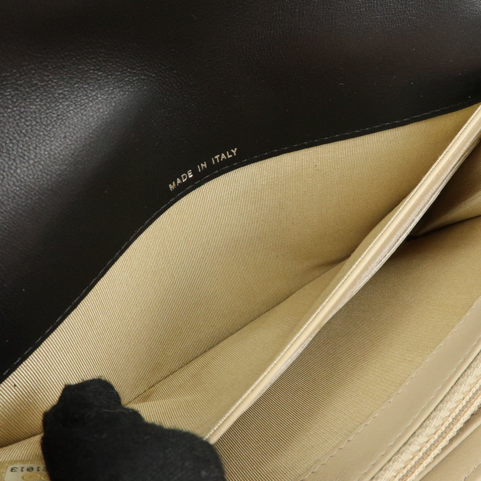 CHANEL Airline COCO Mark Lamb Skin Long Wallet Black A80896