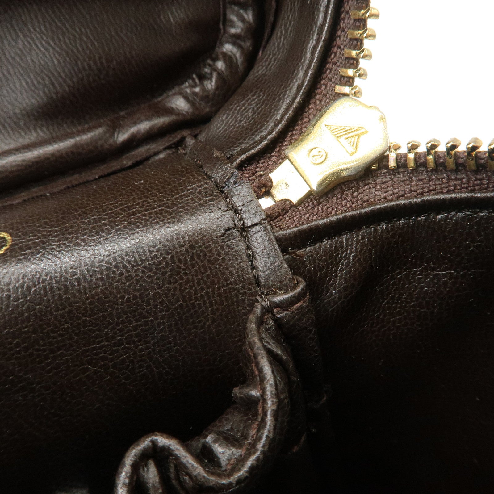 CHANEL COCO Mark Leather Vanity Bag Hand Bag Cosmetic Bag Brown A01998