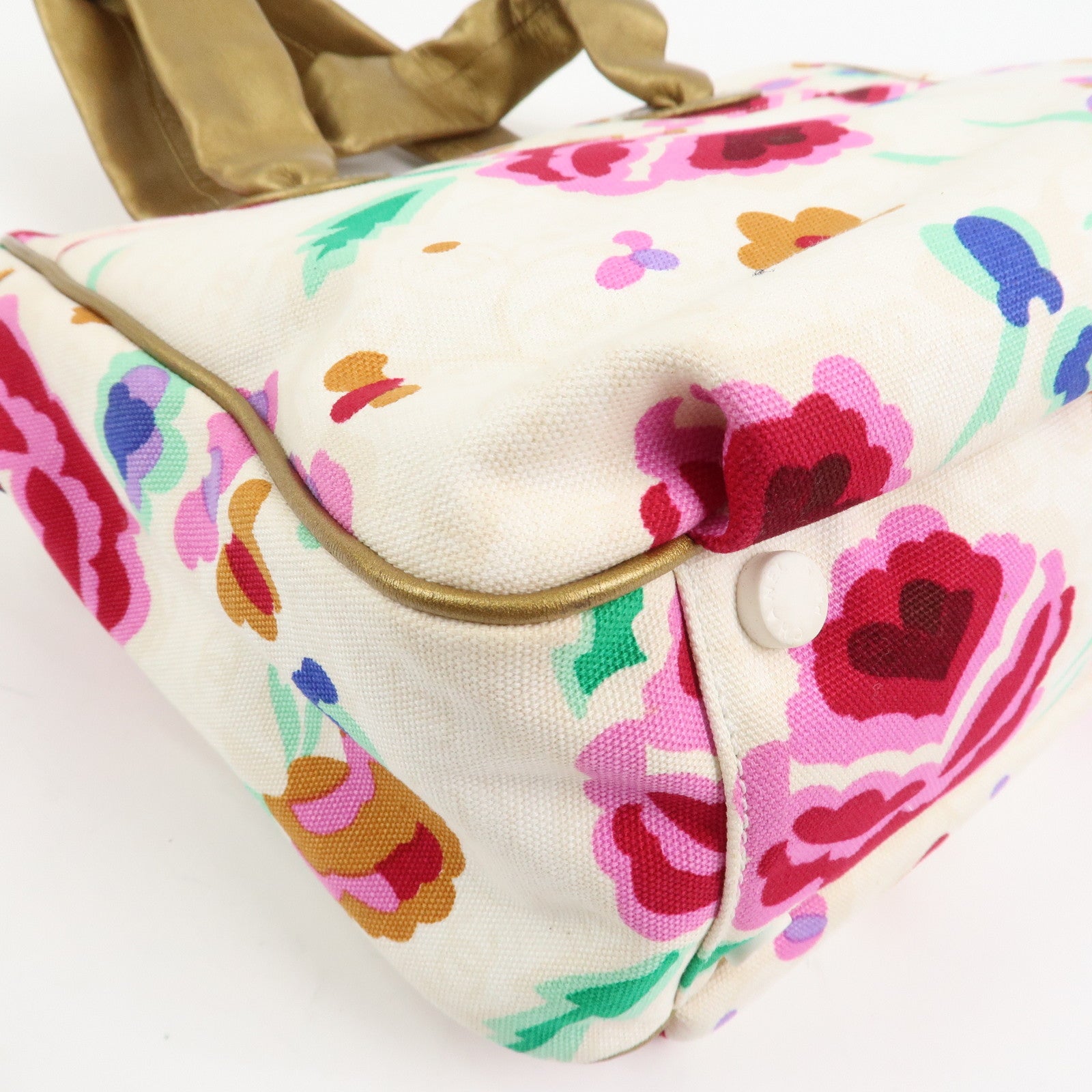 CHANEL Canvas Lamb Skin Tote Bag Shoulder Bag Flora A25388