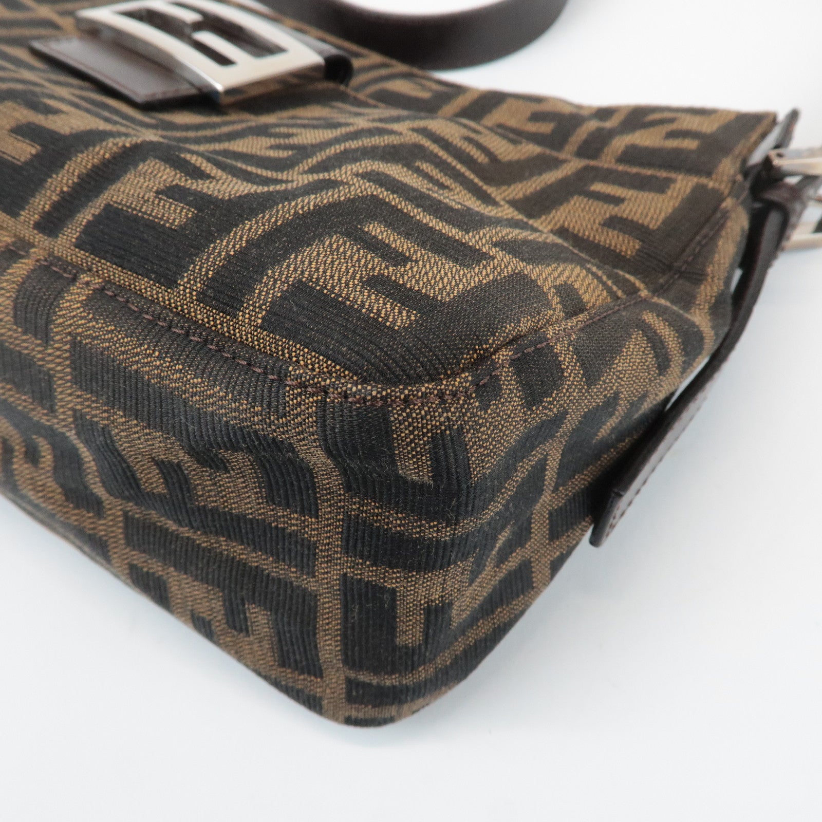 FENDI Zucca Canvas Leather Semi Shoulder Bag Black Brown 26566