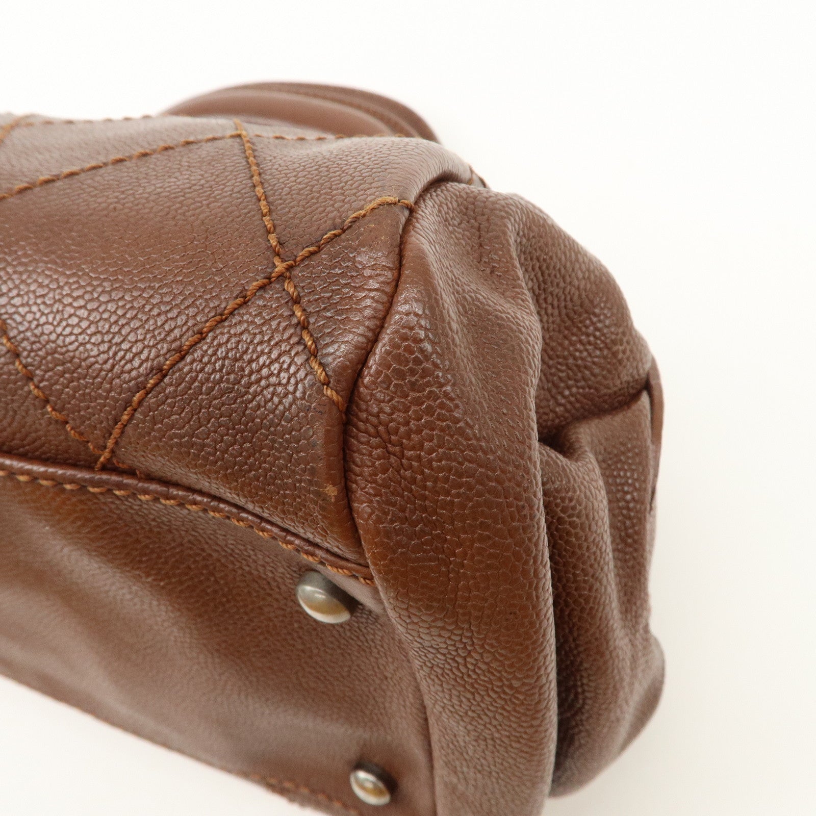 CHANEL COCO Mark Wild Stitch Caviarskin Boston Bag Brown