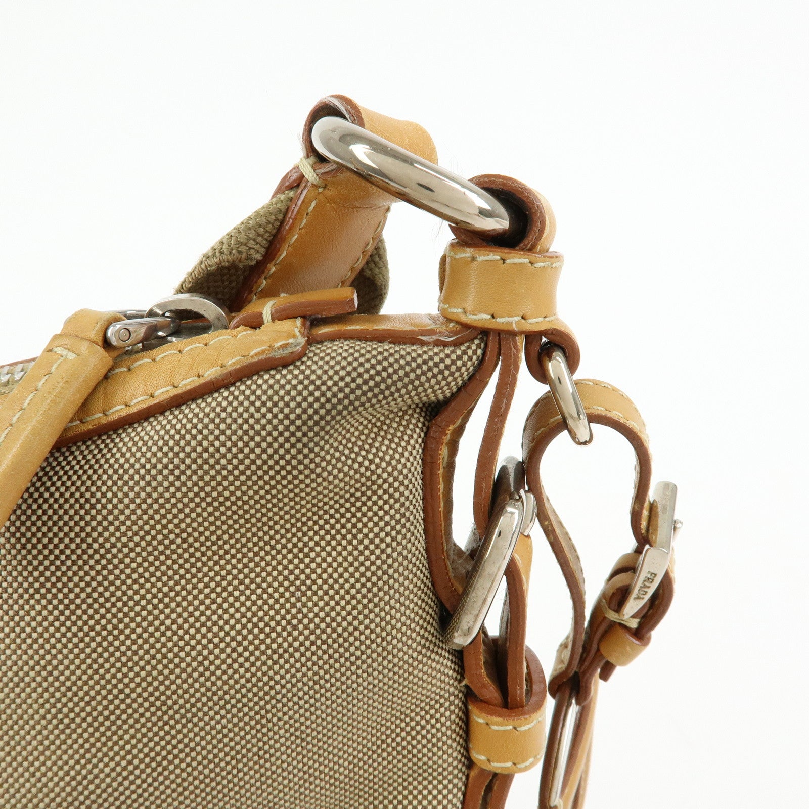 PRADA Logo Jacquard Leather Shoulder Bag Crossbody Bag Camel BT0533