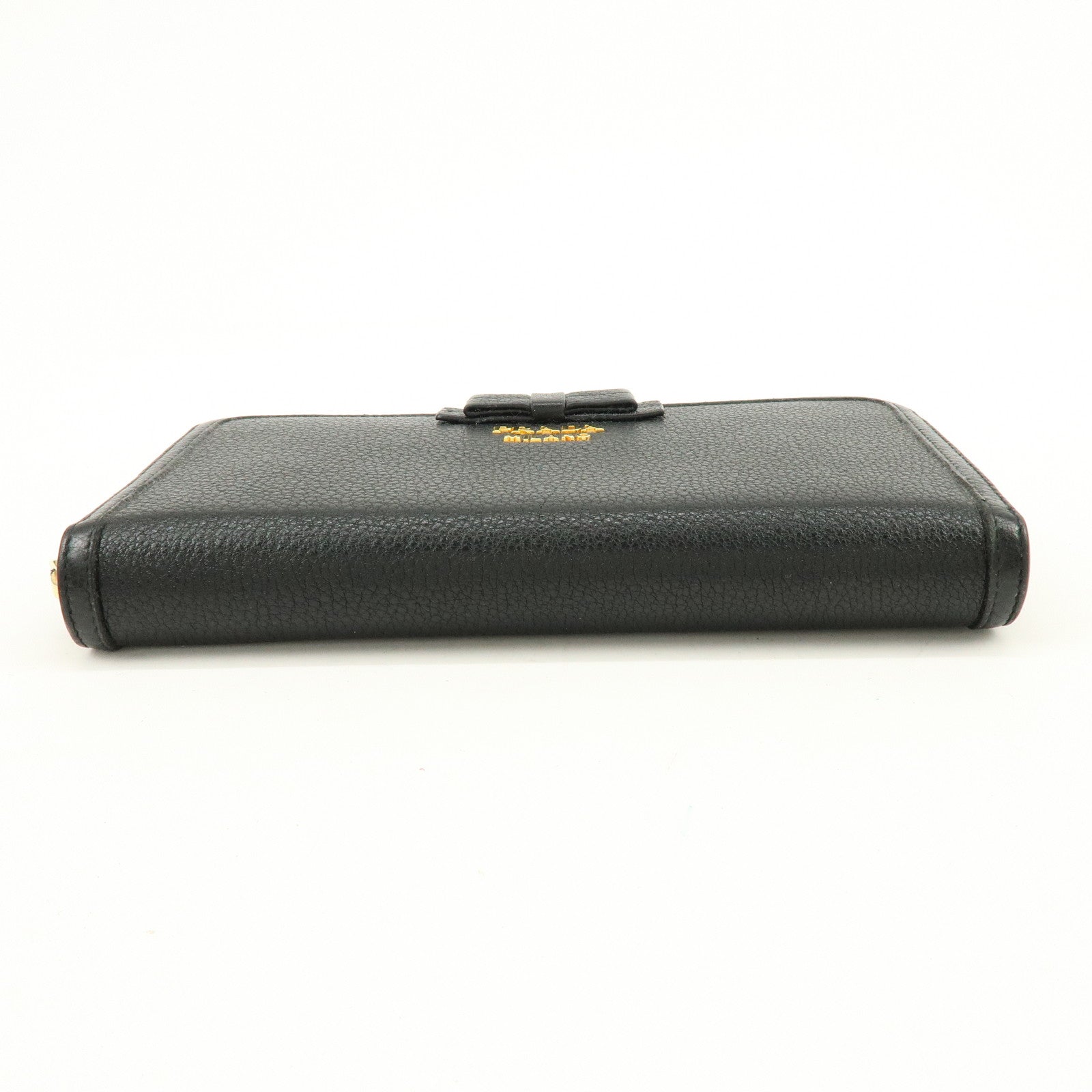 PRADA Ribbon Logo Leather Round Zippy Long Wallet Black
