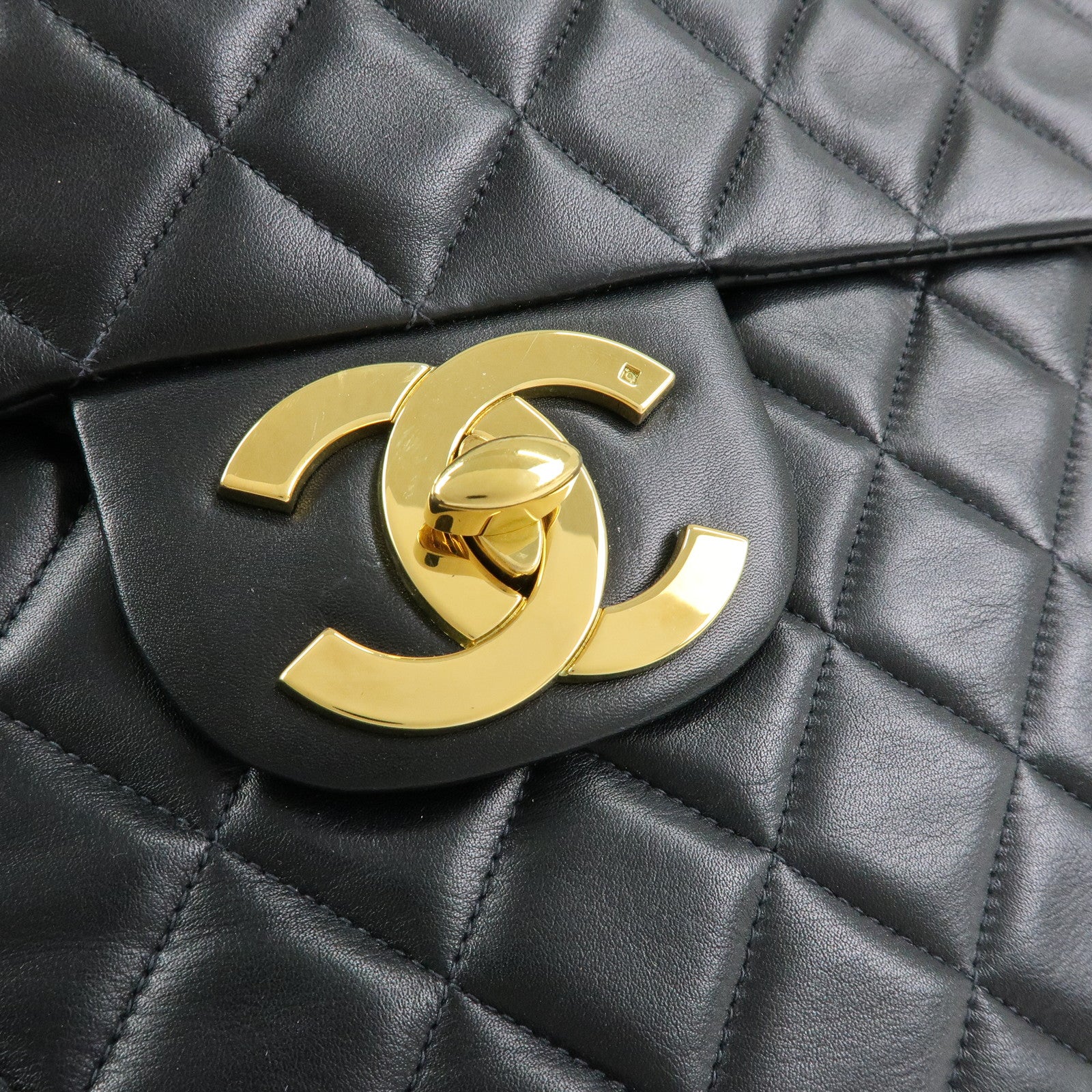 CHANEL Jumbo Matelasse 34 Lamb Skin Flap Shoulder Bag Black A01094