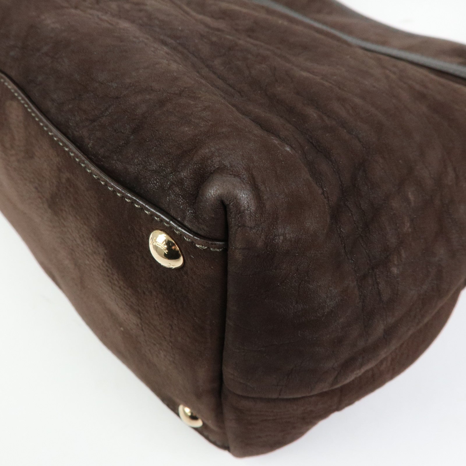 Ferragamo Gancini Suede Leather Tote Bag Hand Bag Brown