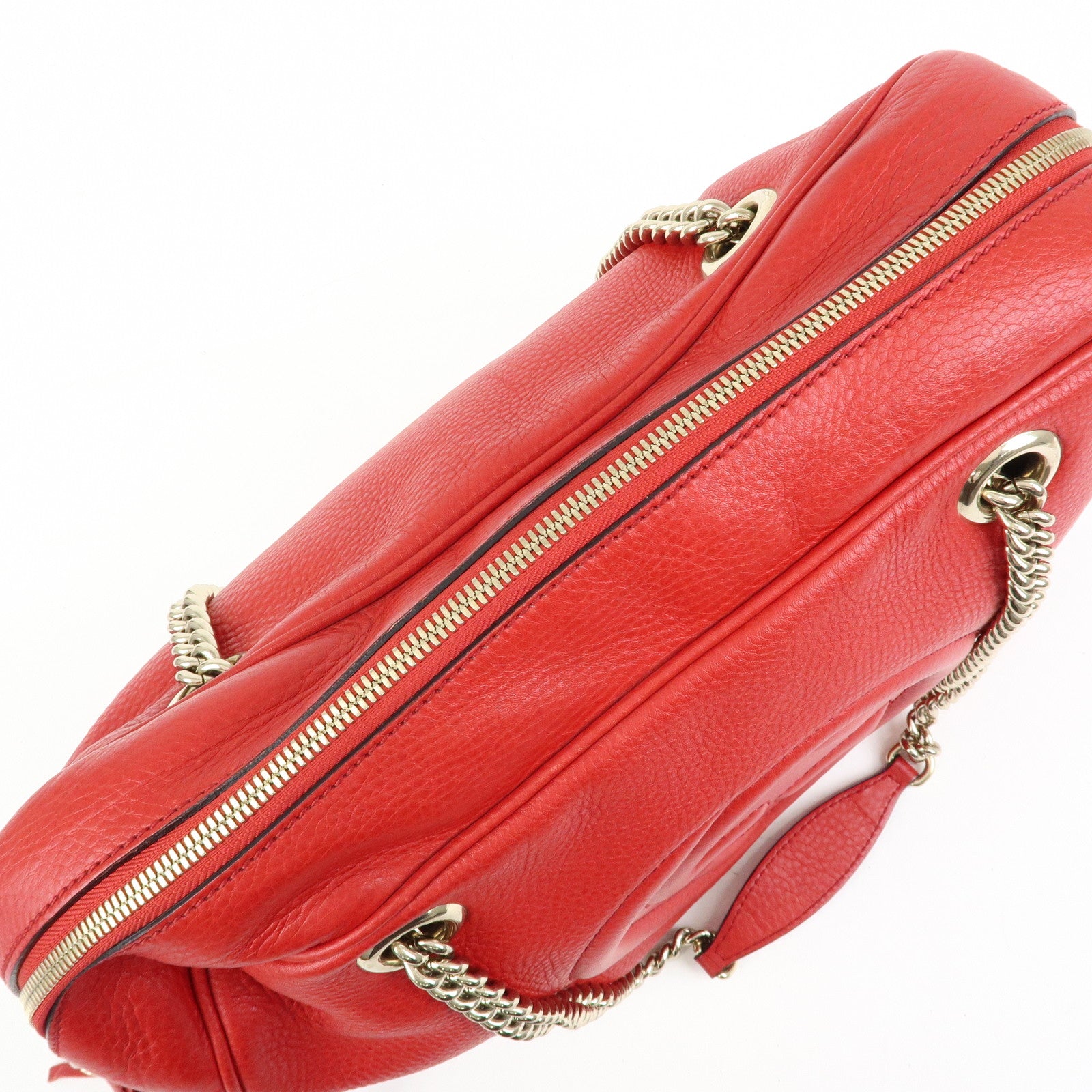 GUCCI SOHO Interlocking G Leather Chain Shoulder Bag Red 353126