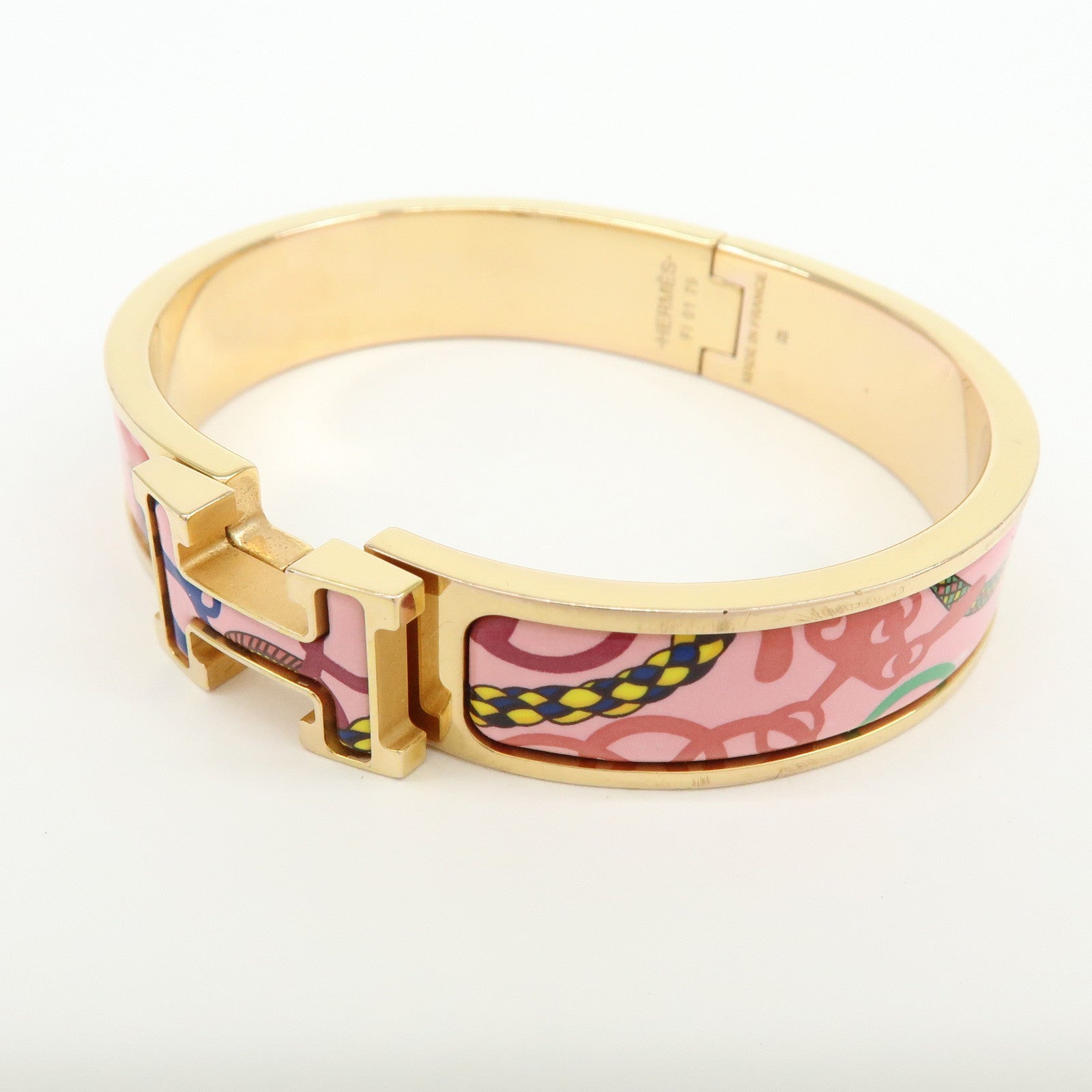 HERMES Clic Clac PM Metal Bracelet Bangle Pink