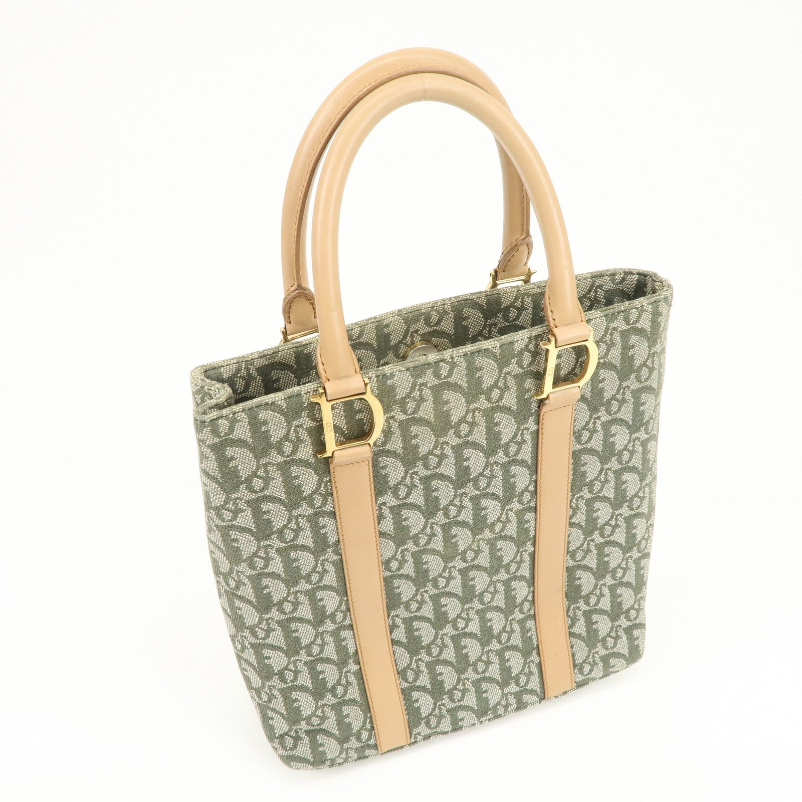 Christian Dior Trotter CH Jacquard Canvas Tote Bag Hand Bag Green