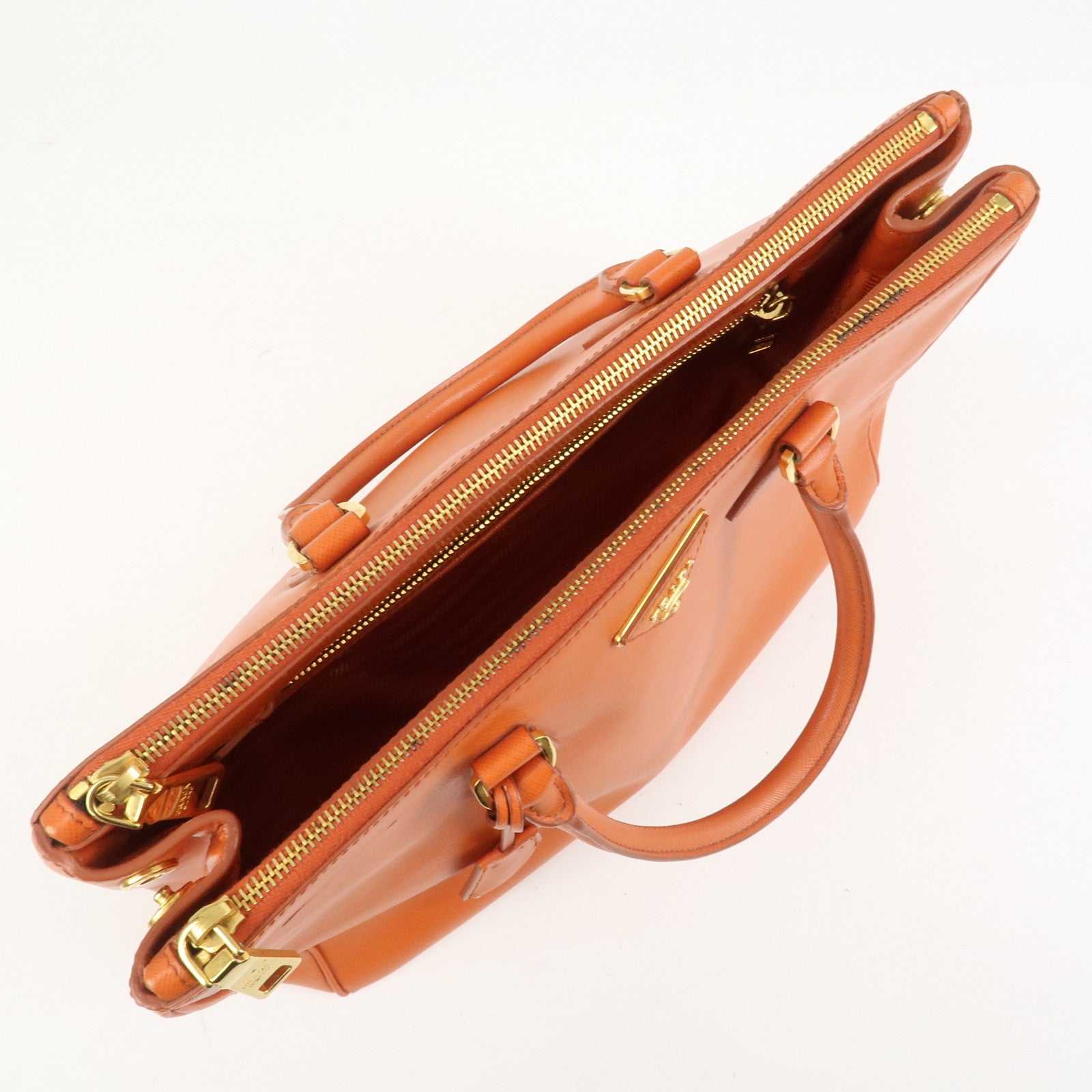 PRADA Triangle Logo Galleria 2Way Bag Hand Bag Orange BN1786