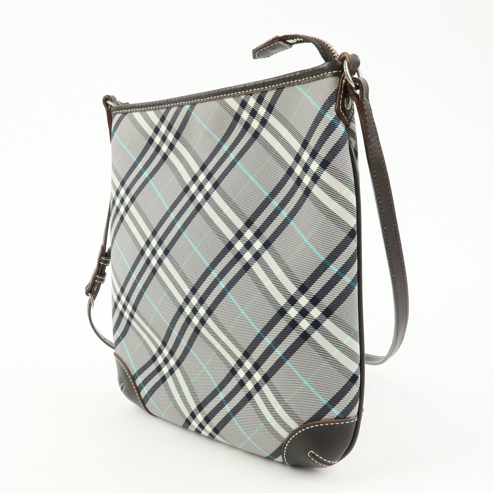 BURBERRY Blue Label Canvas Leather Shoulder Bag Grey Dark Brown
