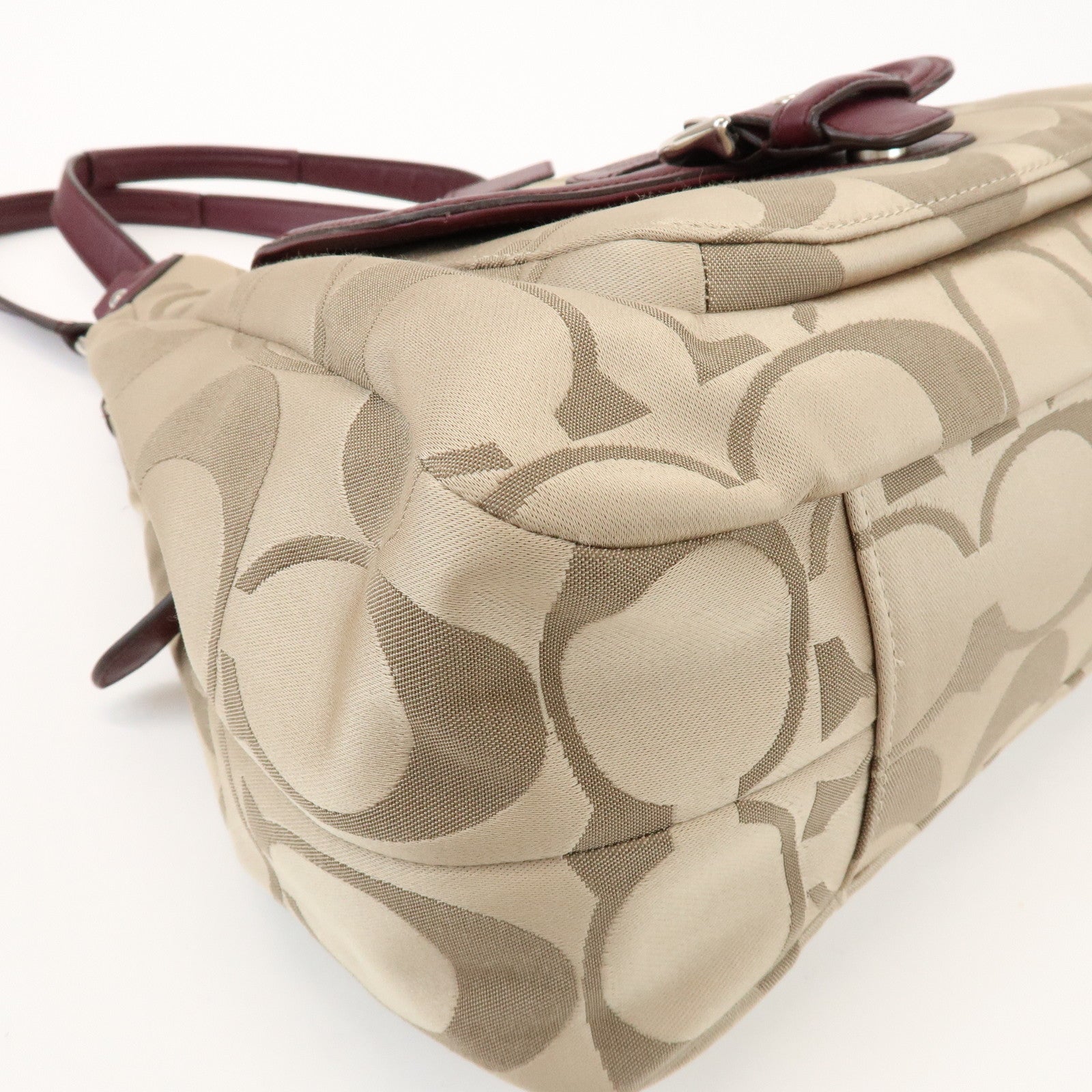 COACH Signature Canvas Leather Shoulder Bag Hand Bag Beige Bordeaux