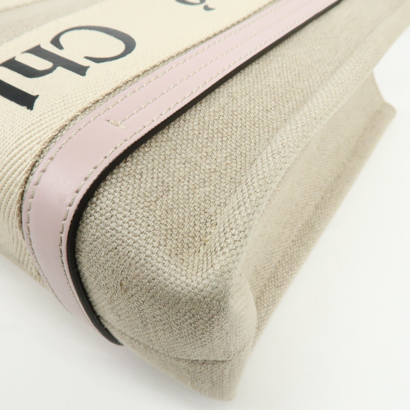 Chloe Woody Canvas Leather 2Way Bag Shoulder Bag Natural Pink