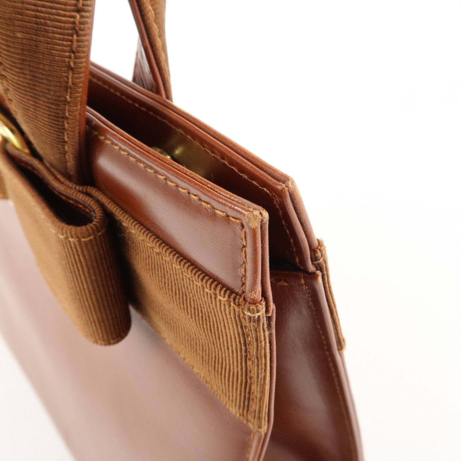 Ferragamo Vara Leather Hand Bag Shoulder Bag Brown Used