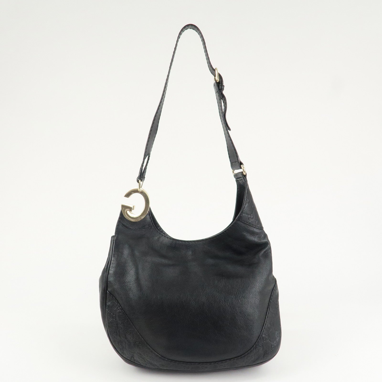 GUCCI Guccissima Leather Shoulder Bag Gold Hardware Black 203503 Used