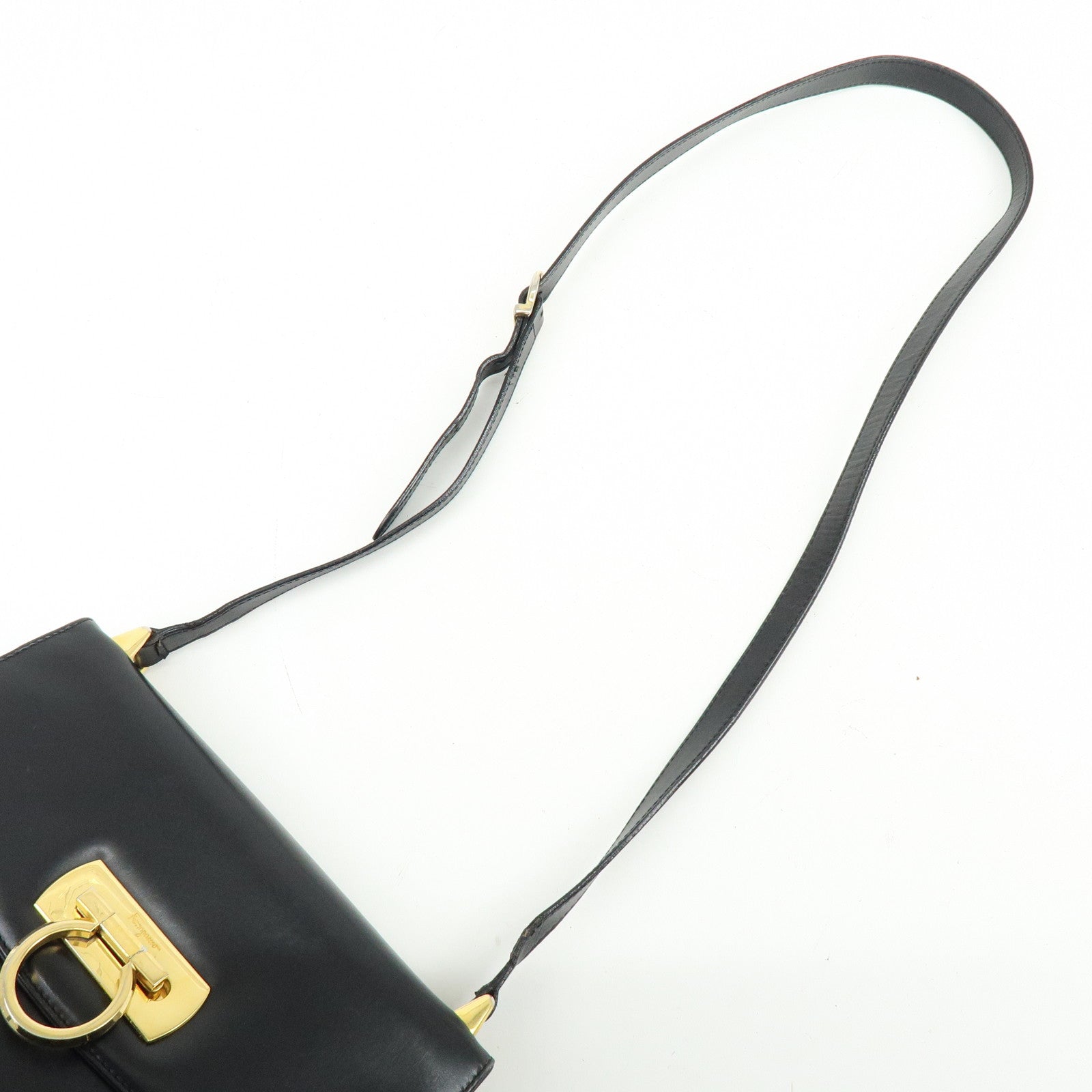 Ferragamo Gancini Leather Shoulder Bag Crossbody Bag Black