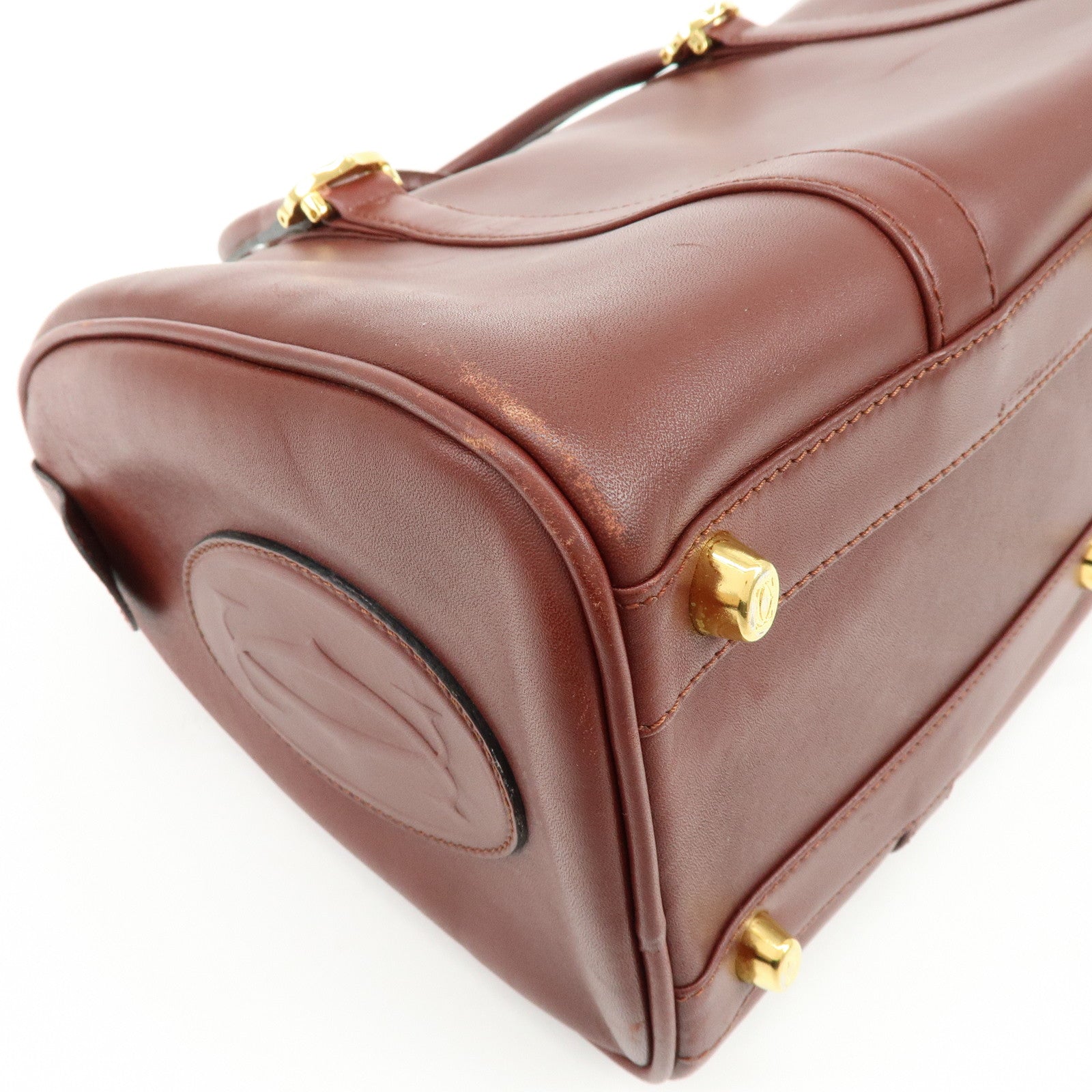 Cartier Must de Cartier Leather Boston Bag Hand Bag Bordeaux