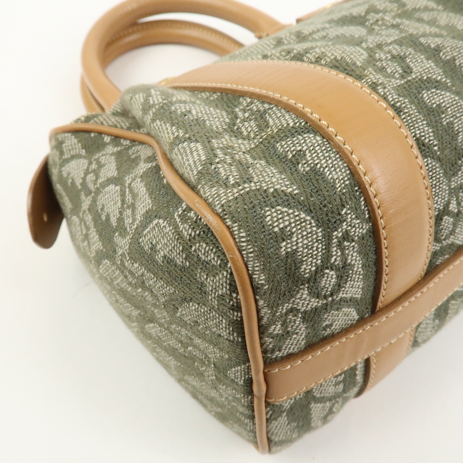 Christian Dior Trotter Jacquard Canvas Leather Boston Bag Hand Bag