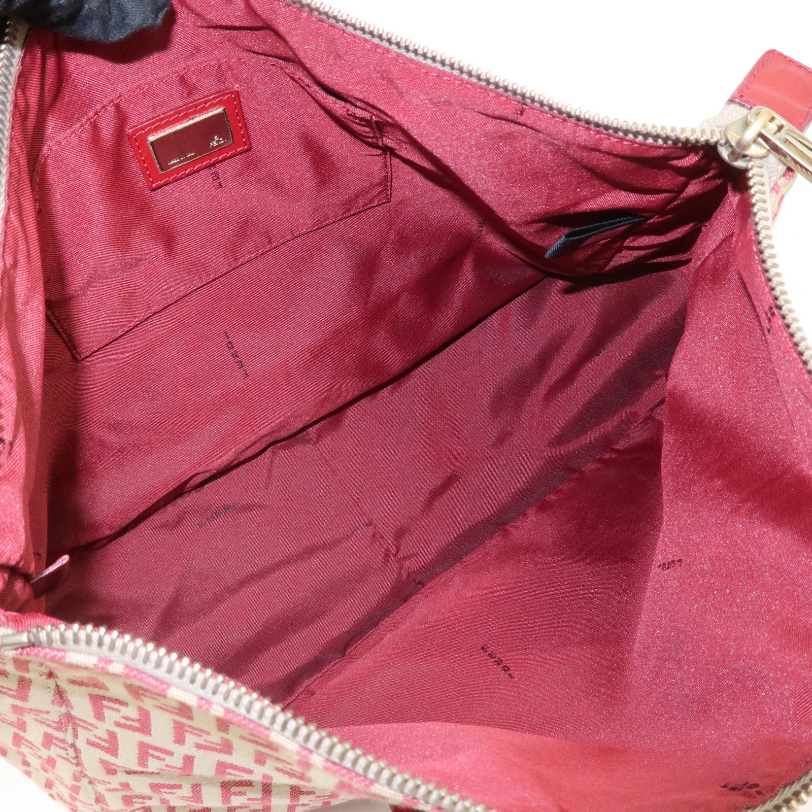 FENDI Zucchino Canvas Leather Tote Bag Hand Bag Beige Red 8BH134