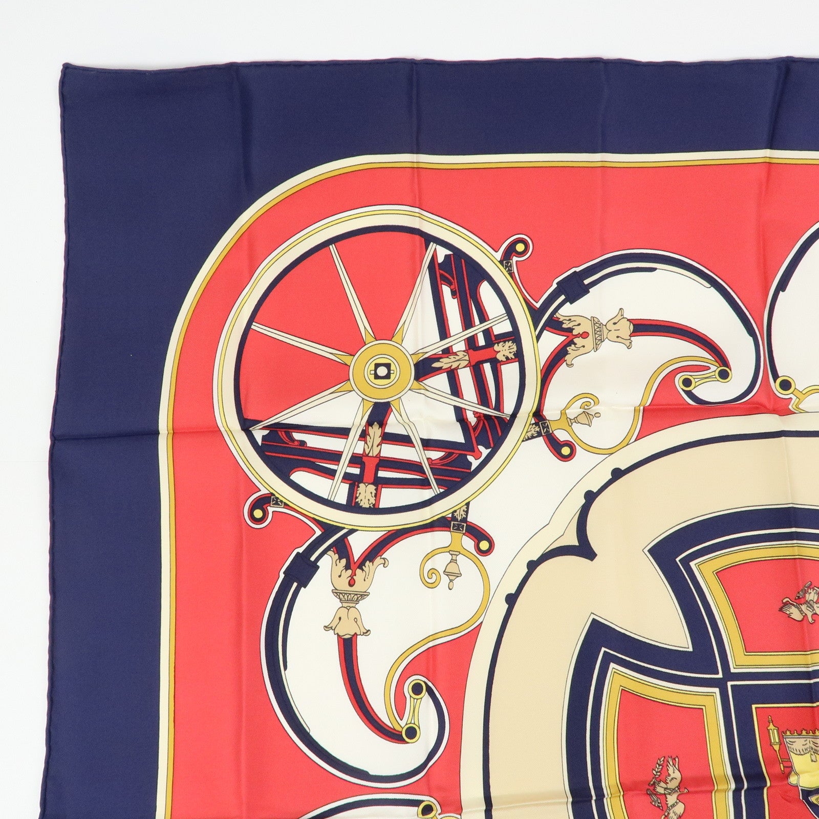 HERMES Carre 90 Silk 100% Scarf WASHINGTON’S CARRIAGE Red Navy