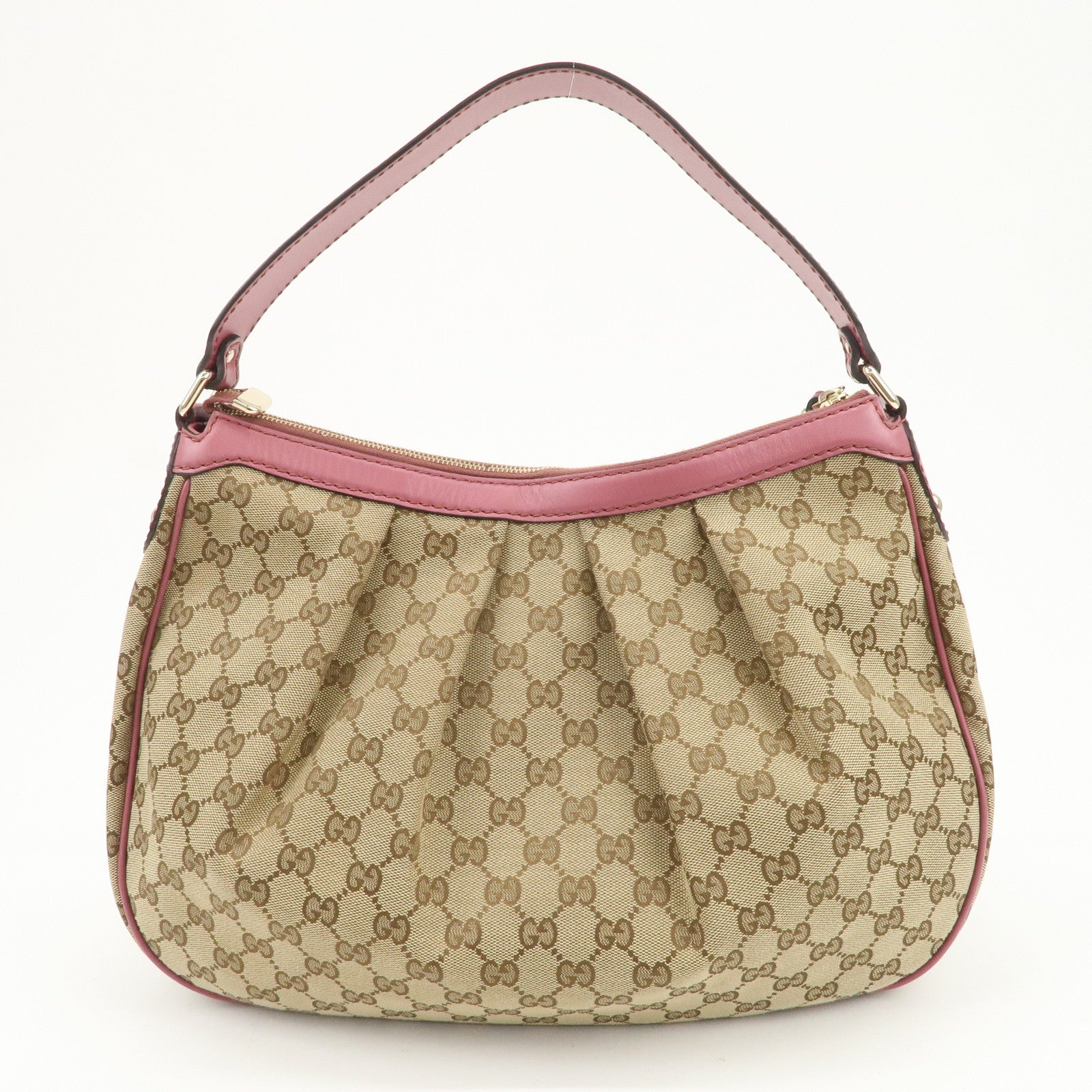 GUCCI Sukey Interlocking G GG Canvas Leather Shoulder Bag Beige