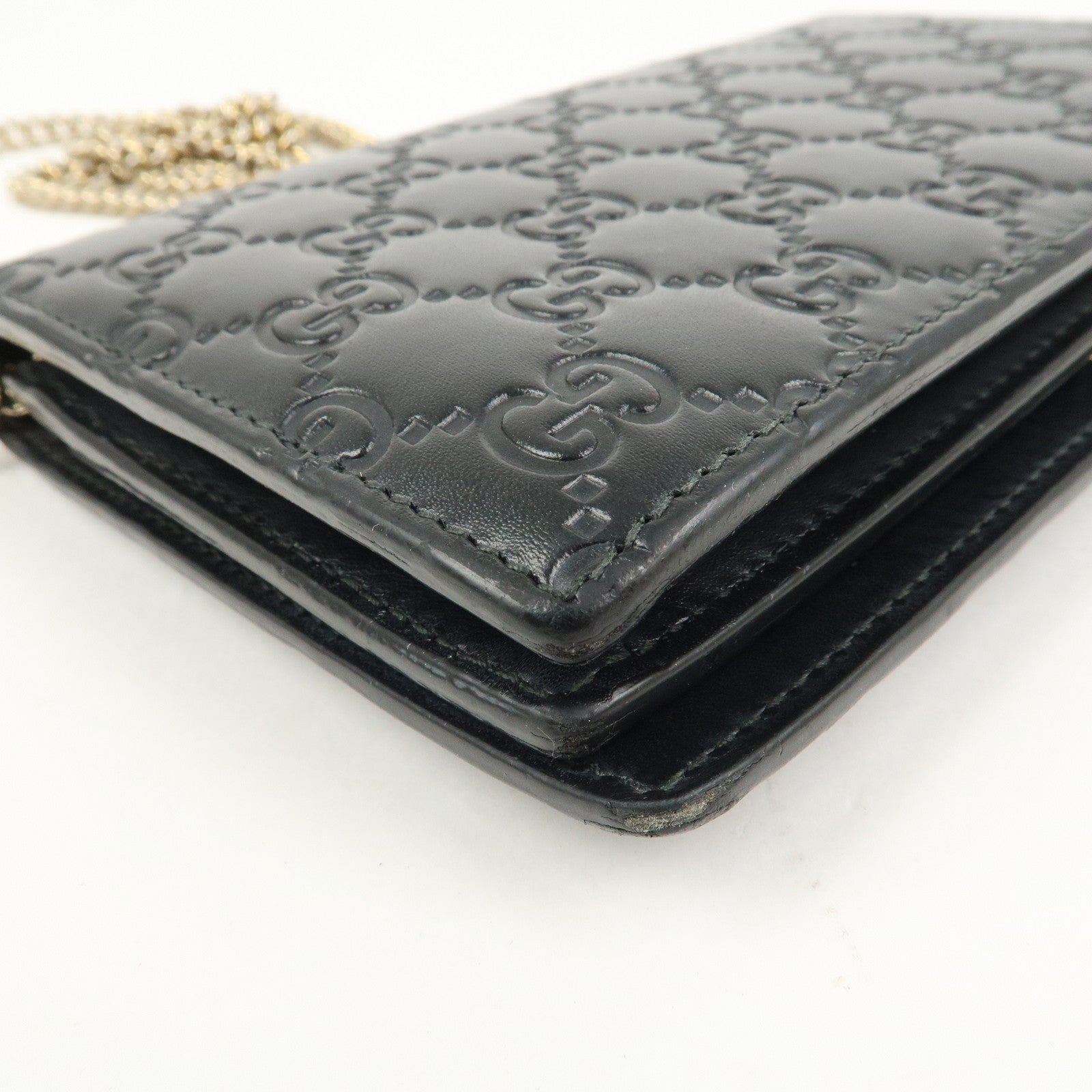 GUCCI Interlocking G Guccissima Leather Chain Shoulder Wallet Black