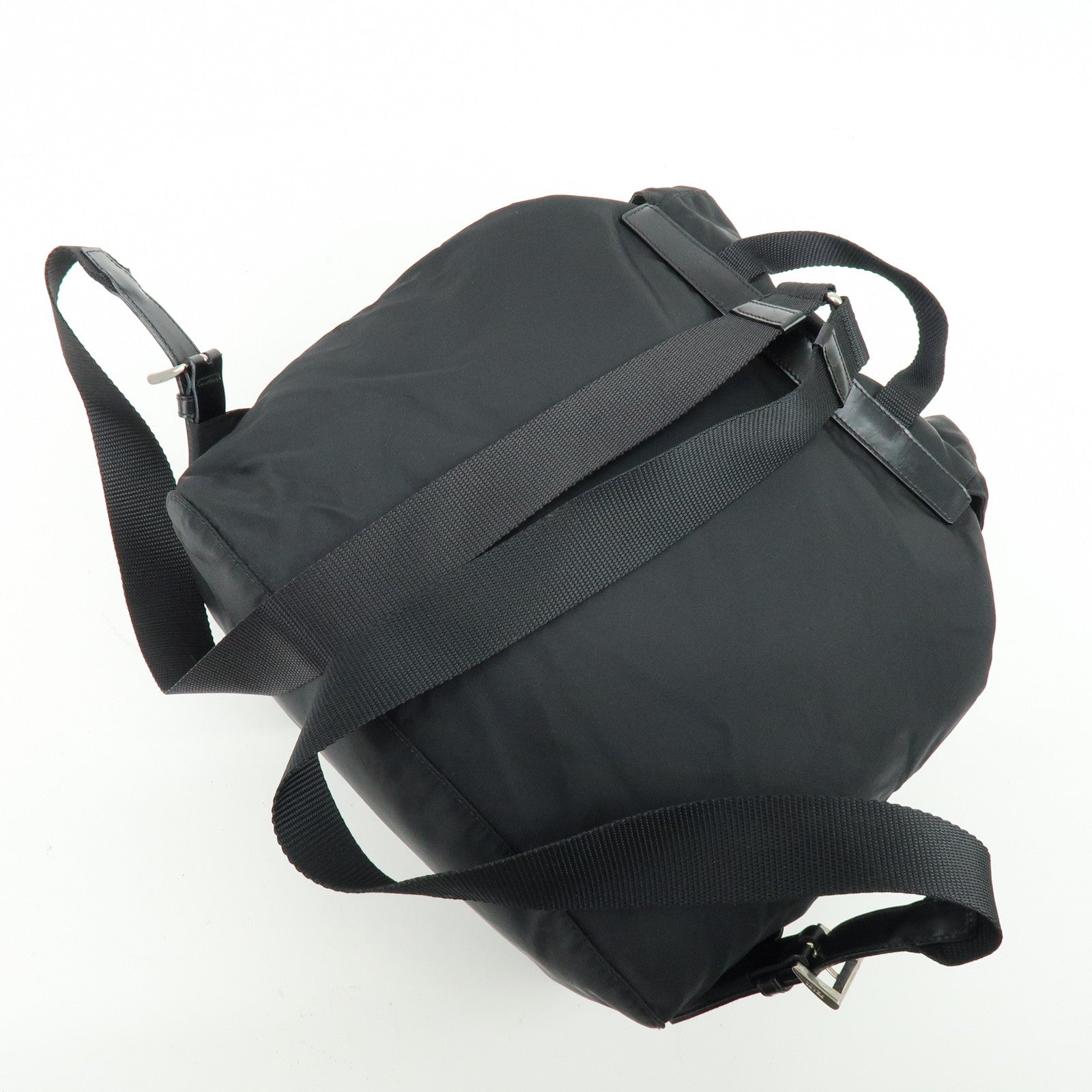 PRADA Triangle Logo Nylon Leather Backpack Rucksuck Black