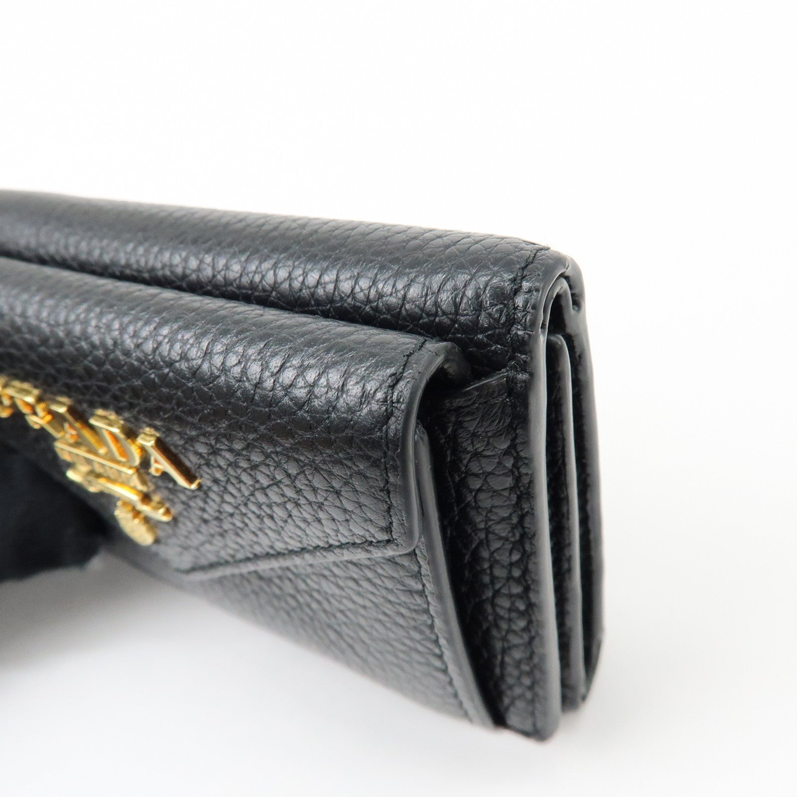 PRADA Logo Saffiano Leather Tri-fold Compact Wallet Black 1MH021