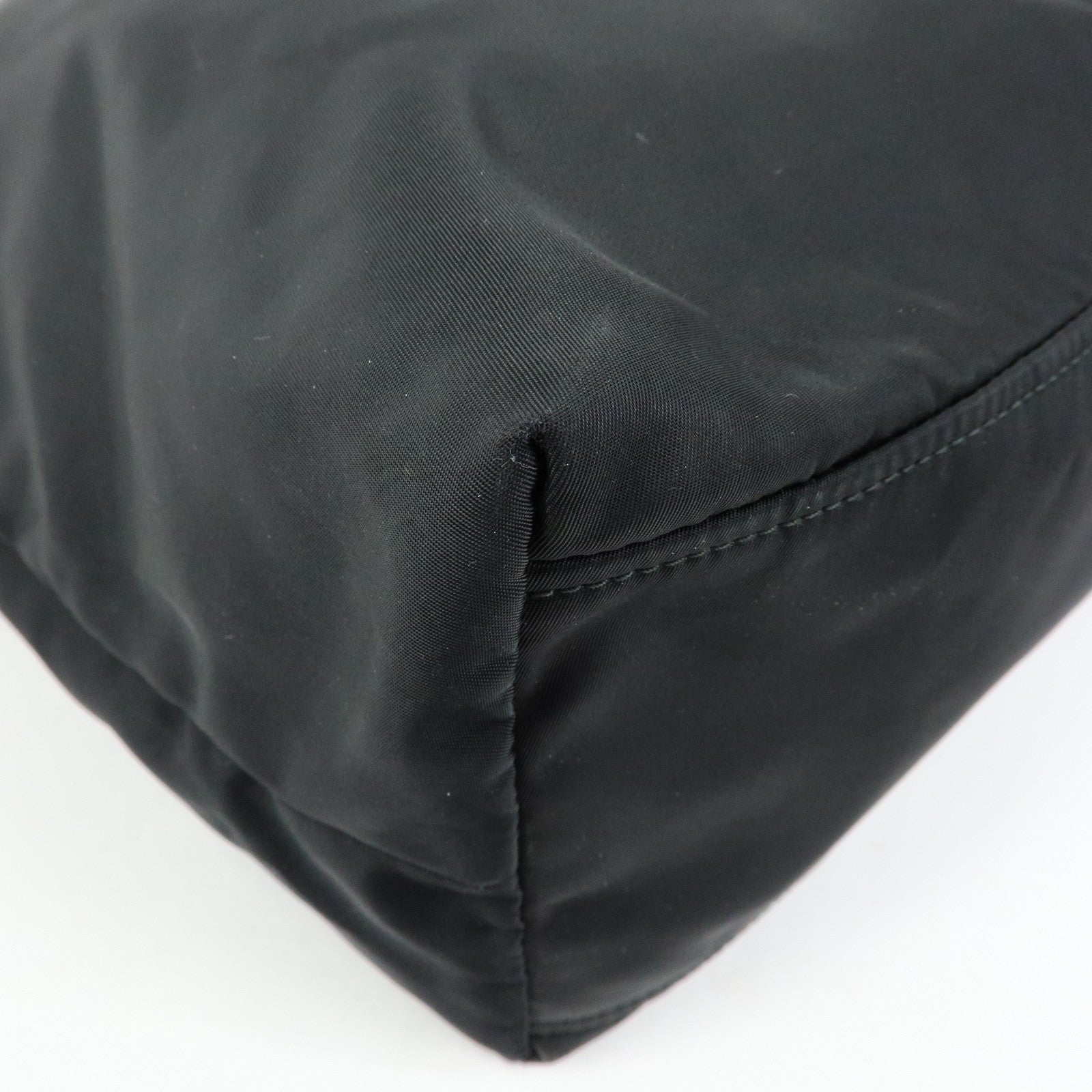 PRADA Triangle Logo Nylon Leather Tote Bag Shoulder Bag Black