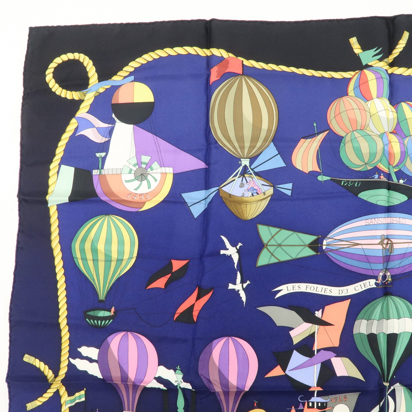HERMES Carre 90 Silk 100% Scarf LES FOLIES DU CIEL Black Navy Multicolo Used