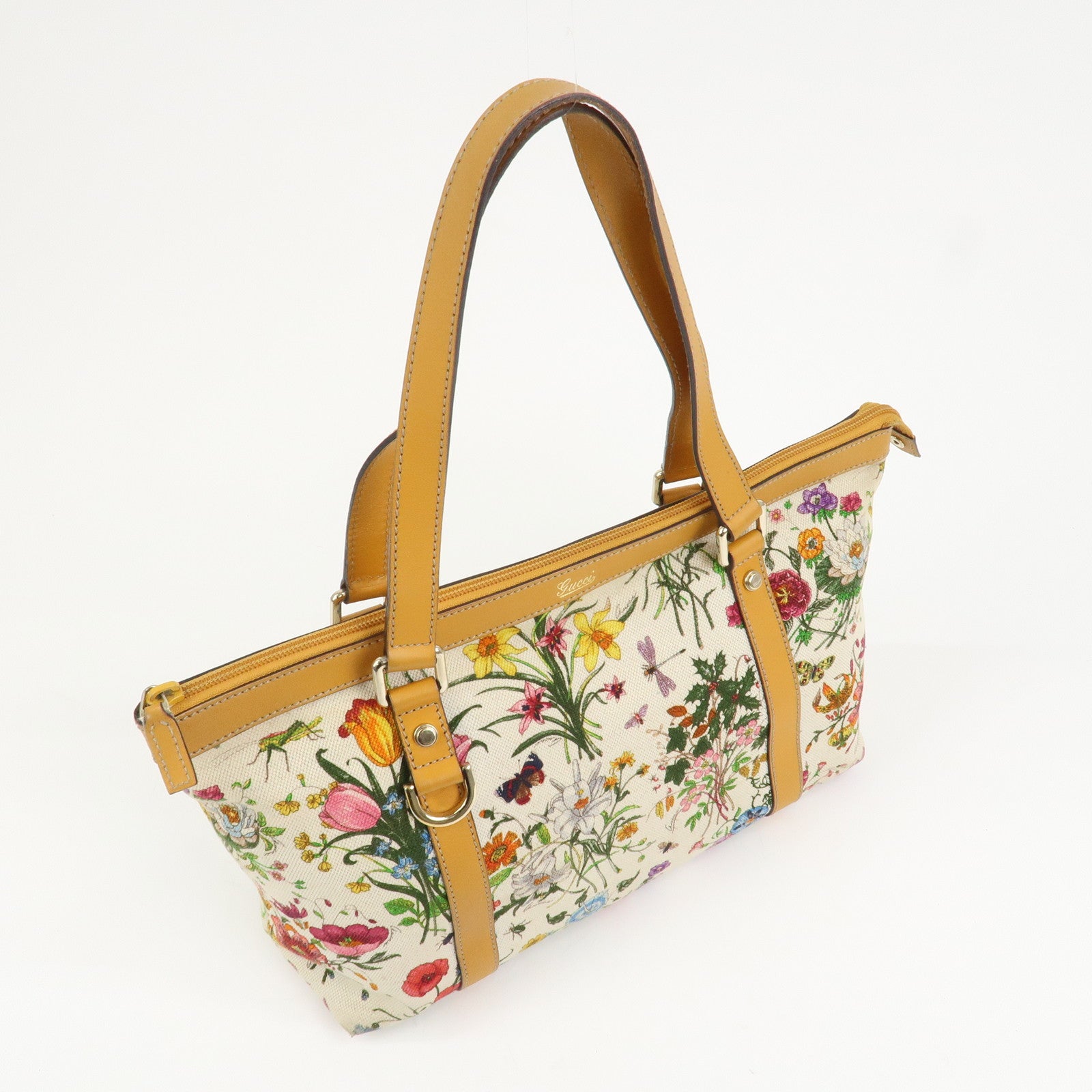 GUCCI Abbey Canvas Leather Tote Bag Shoulder Bag Flora 272399