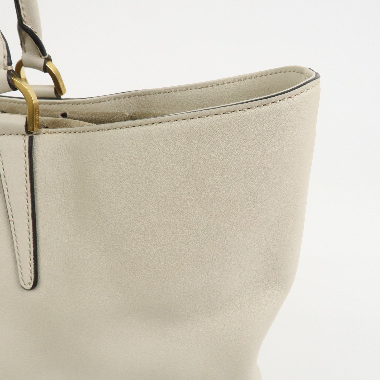 FENDI Logo Leather 2Way Bag Hand Bag Shoulder Bag Ivory 8BN238