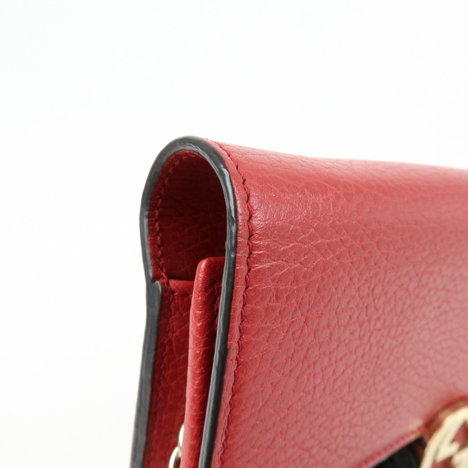 GUCCI Interlocking G Leather Chain Wallet Shoulder Bag Red 510314