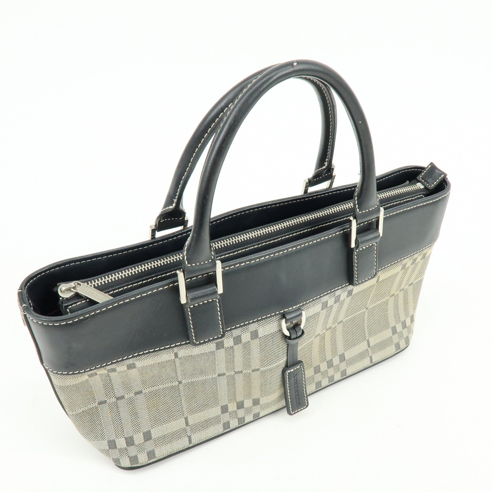 BURBERRY Canvas Leather Hand Bag Tote Bag Black